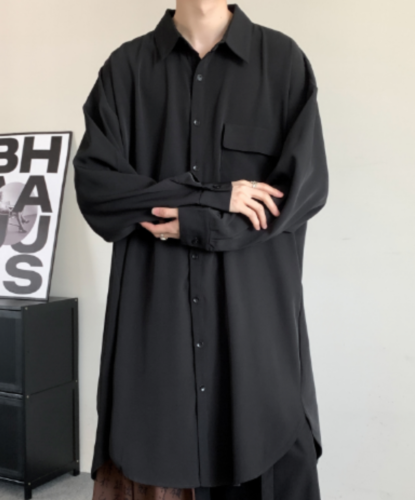 loose silhouette long length shirt EN1927