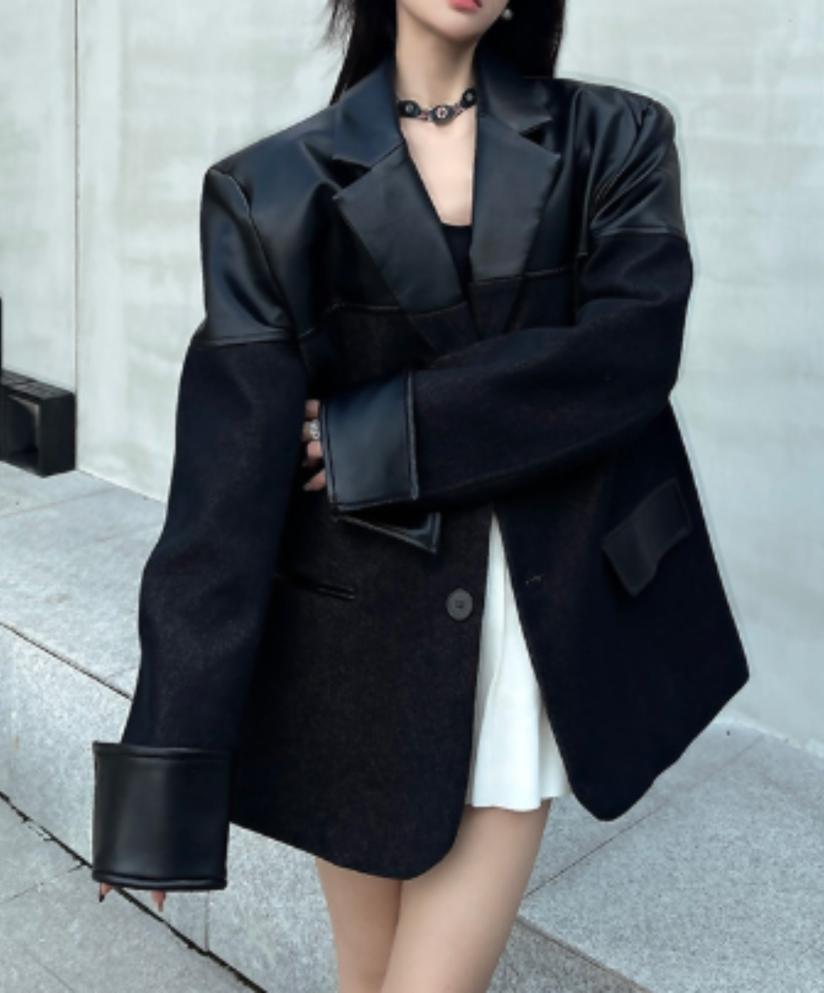 oversized fit with mixed-material paneling jacket EN3163