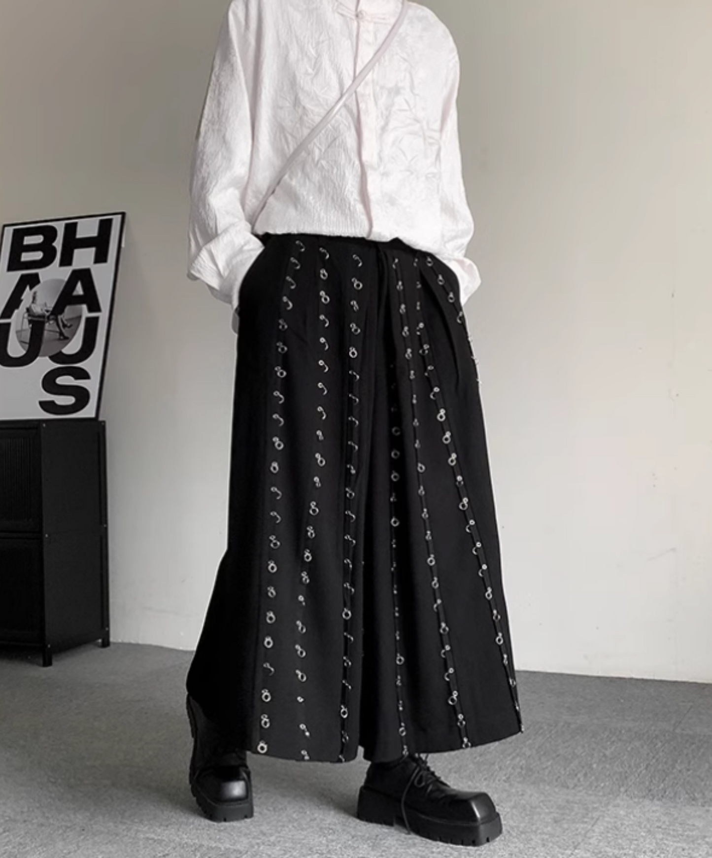 dark metal hoop wide pants EN1899