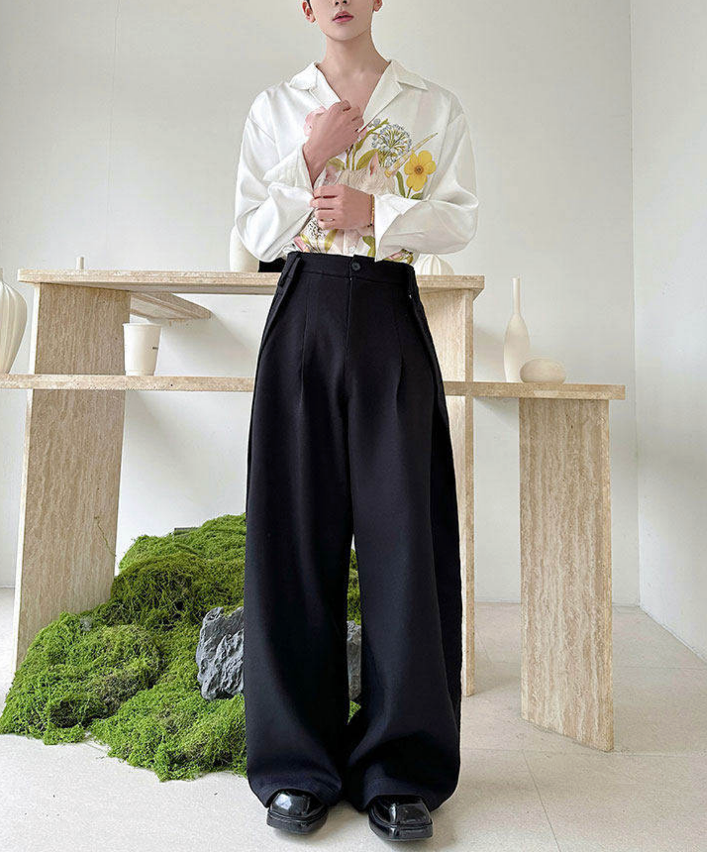 mid-high waist simple wide pants EN2711