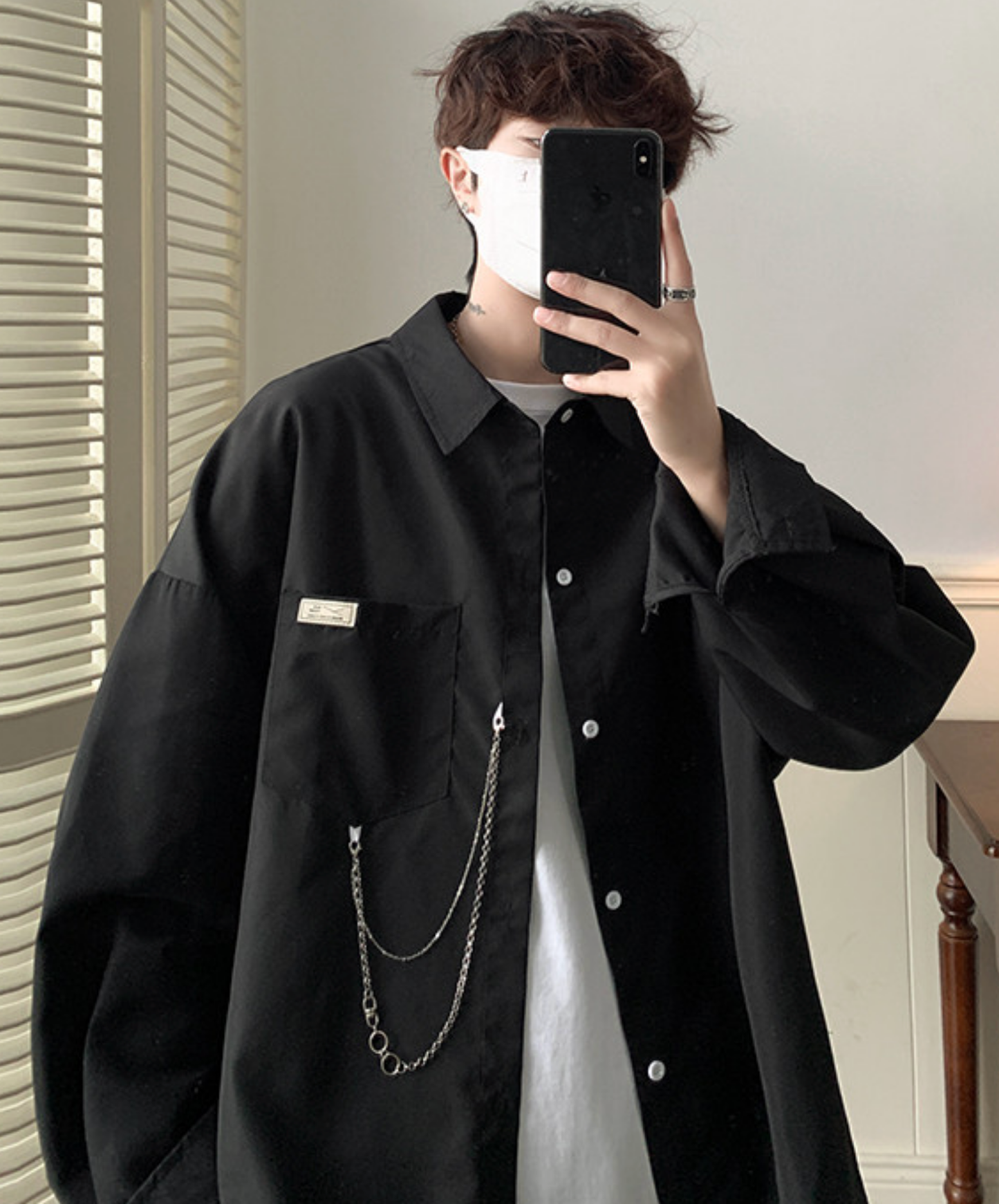 dark chain-decorated oversized shirt EN2761