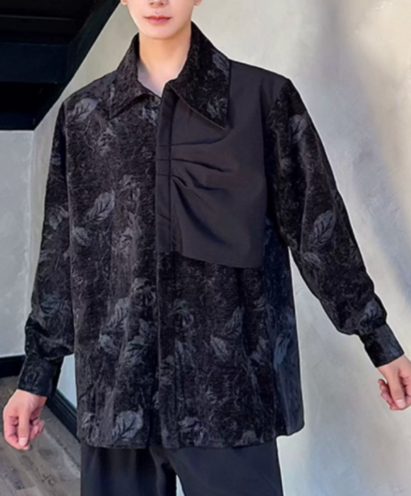 dark asymmetrical tie-dye velvet shirt EN2848