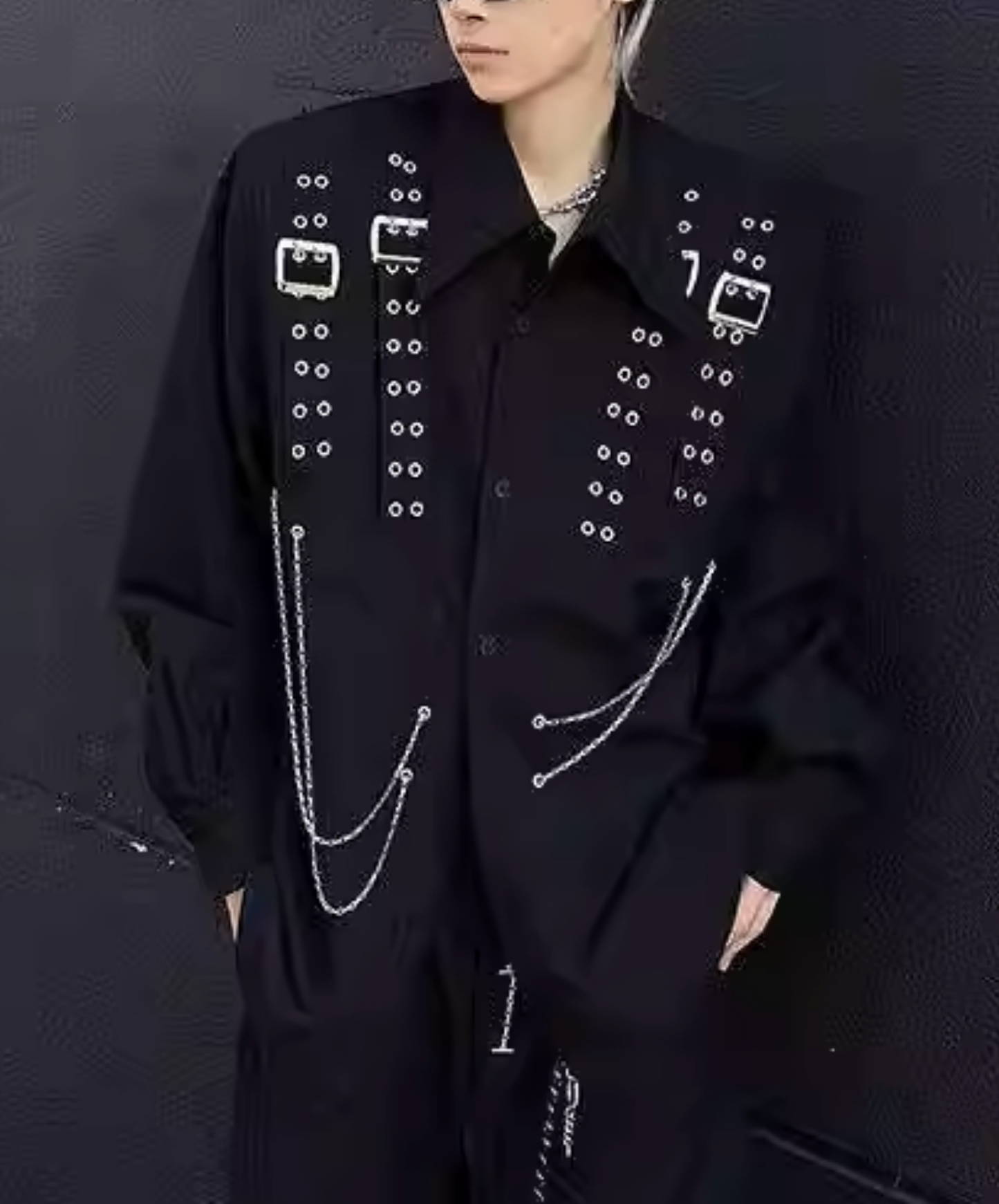 dark belt and chain decoration shirt EN2796