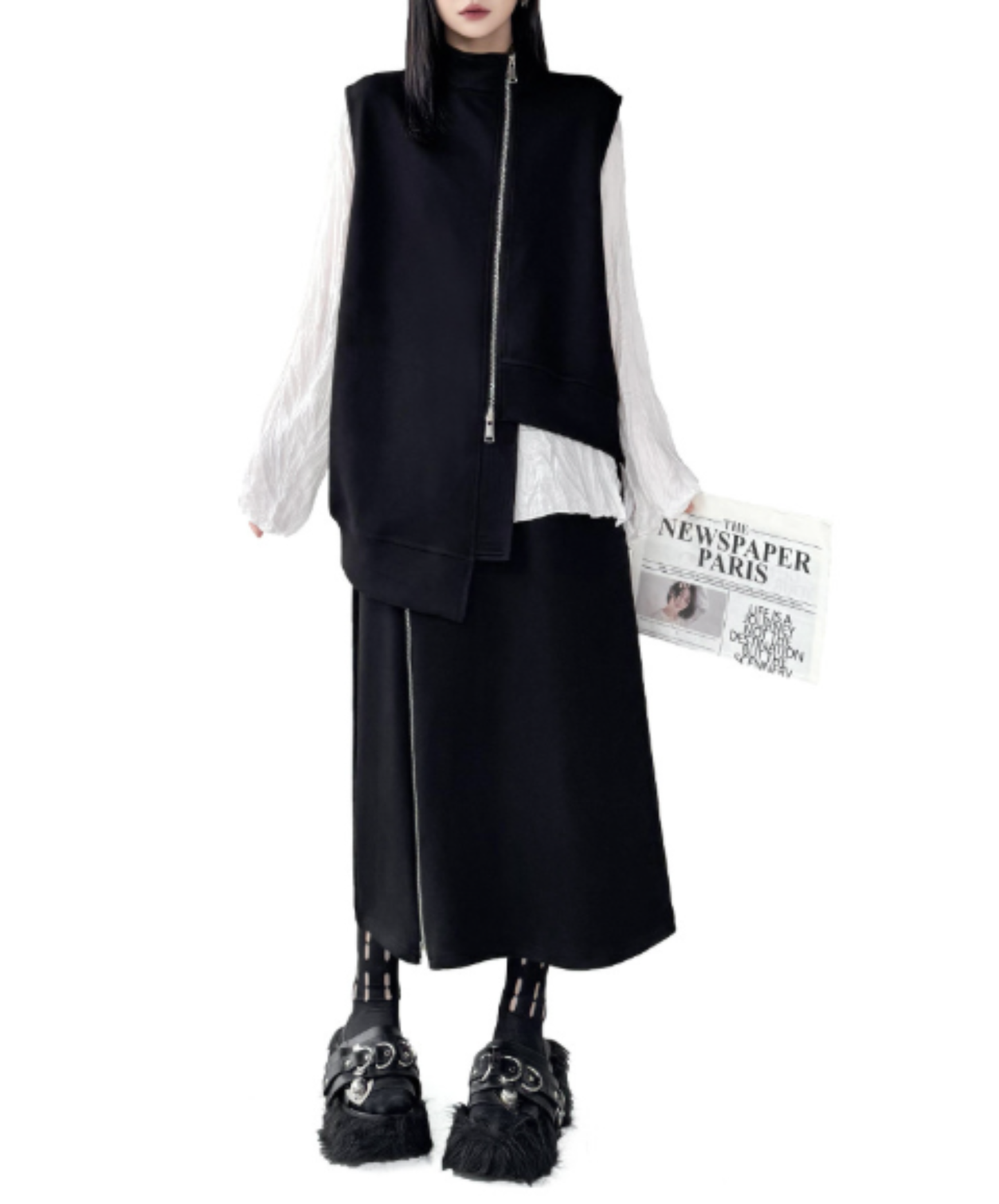 asymmetric high neck vest  EN3017