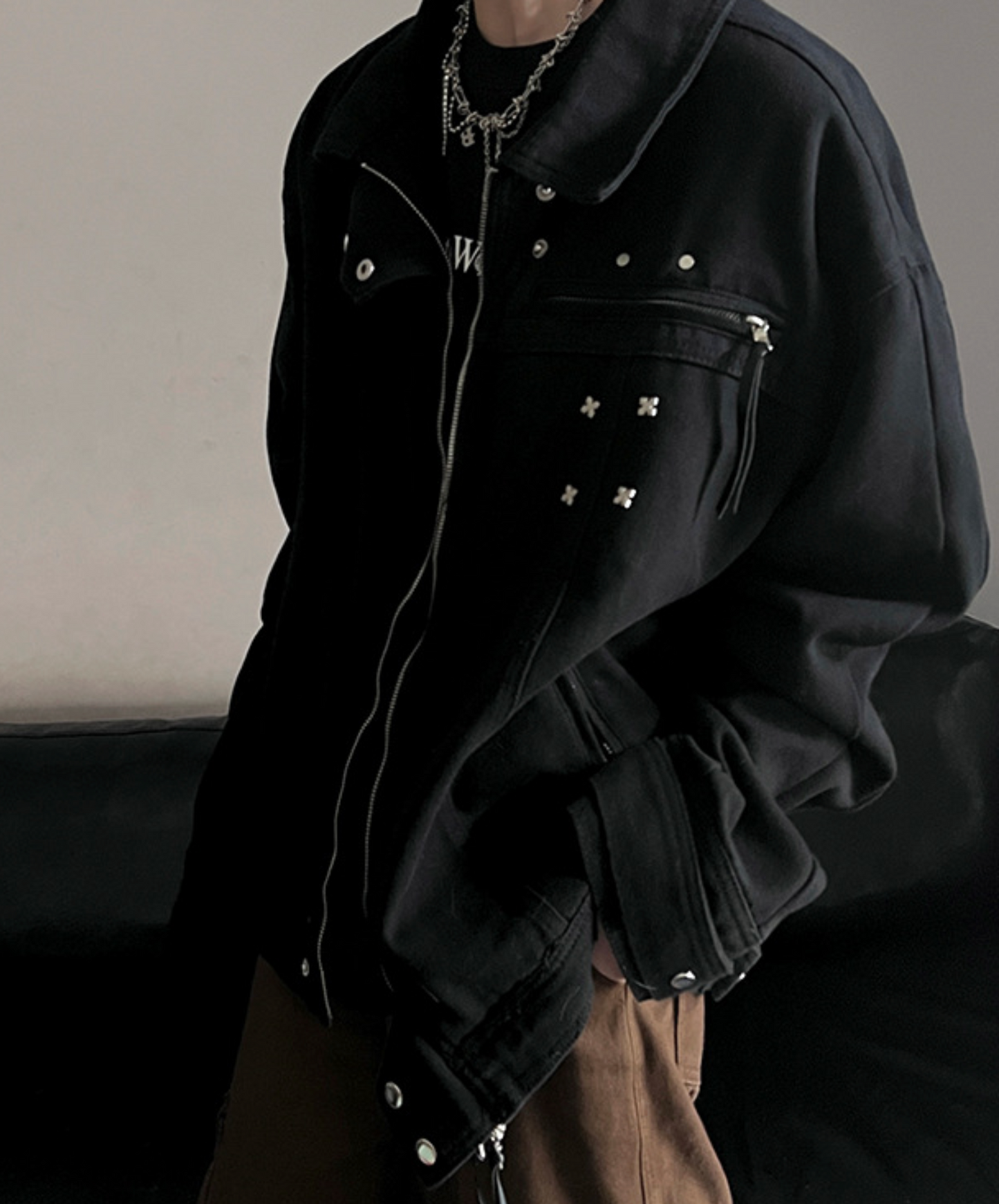 american retro black denim jacket EN2439