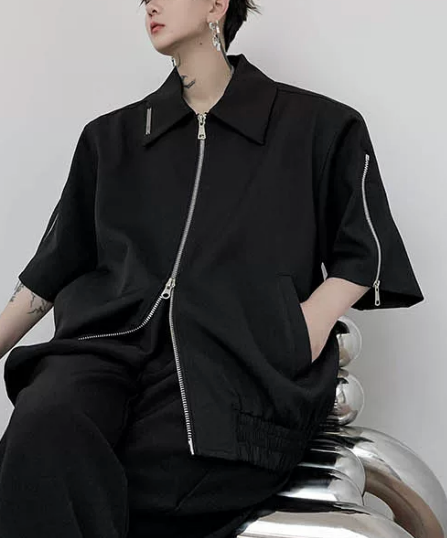 double zip-up short-sleeved jacket EN2864