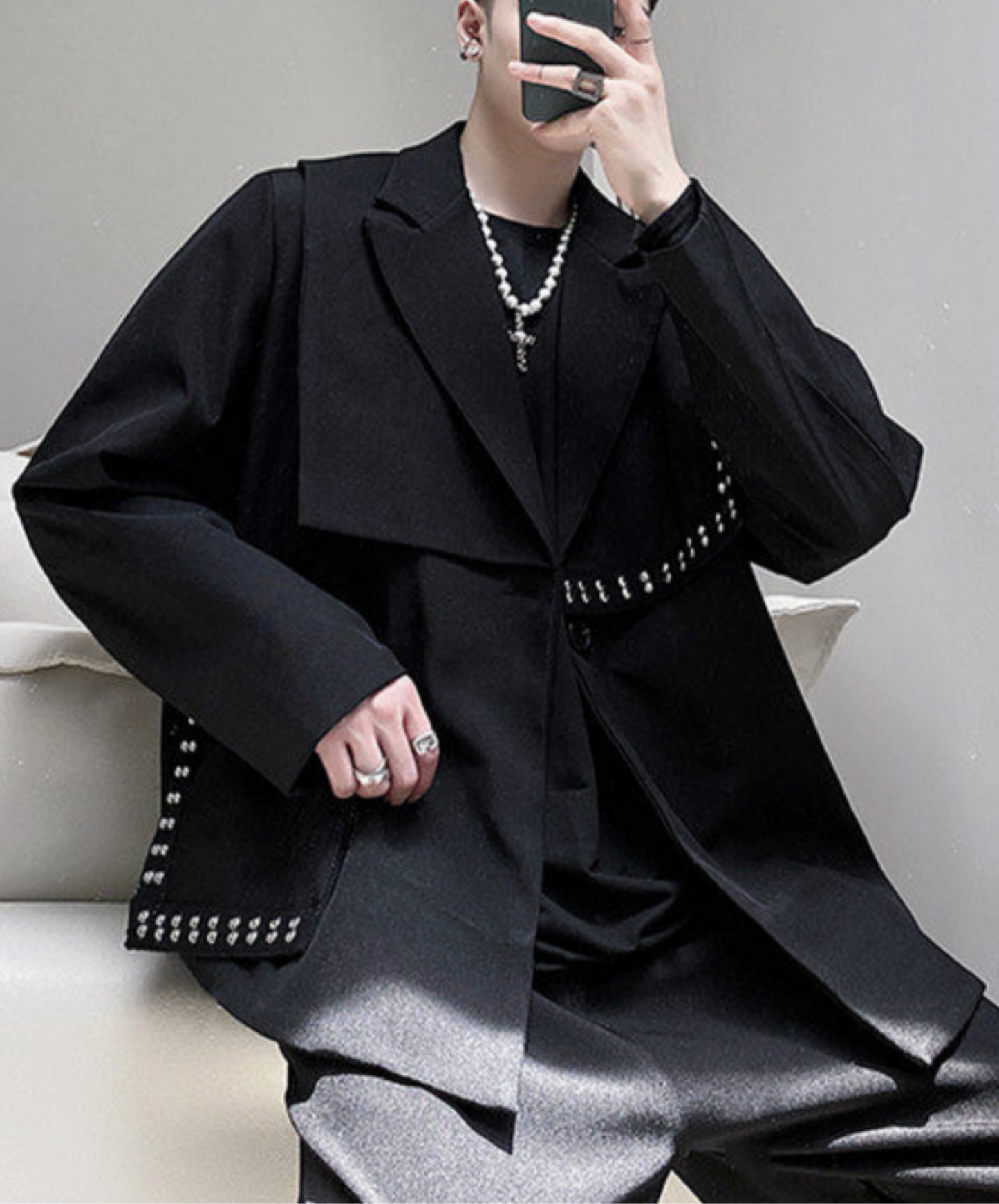 asymmetrical stud decoration jacket EN2667