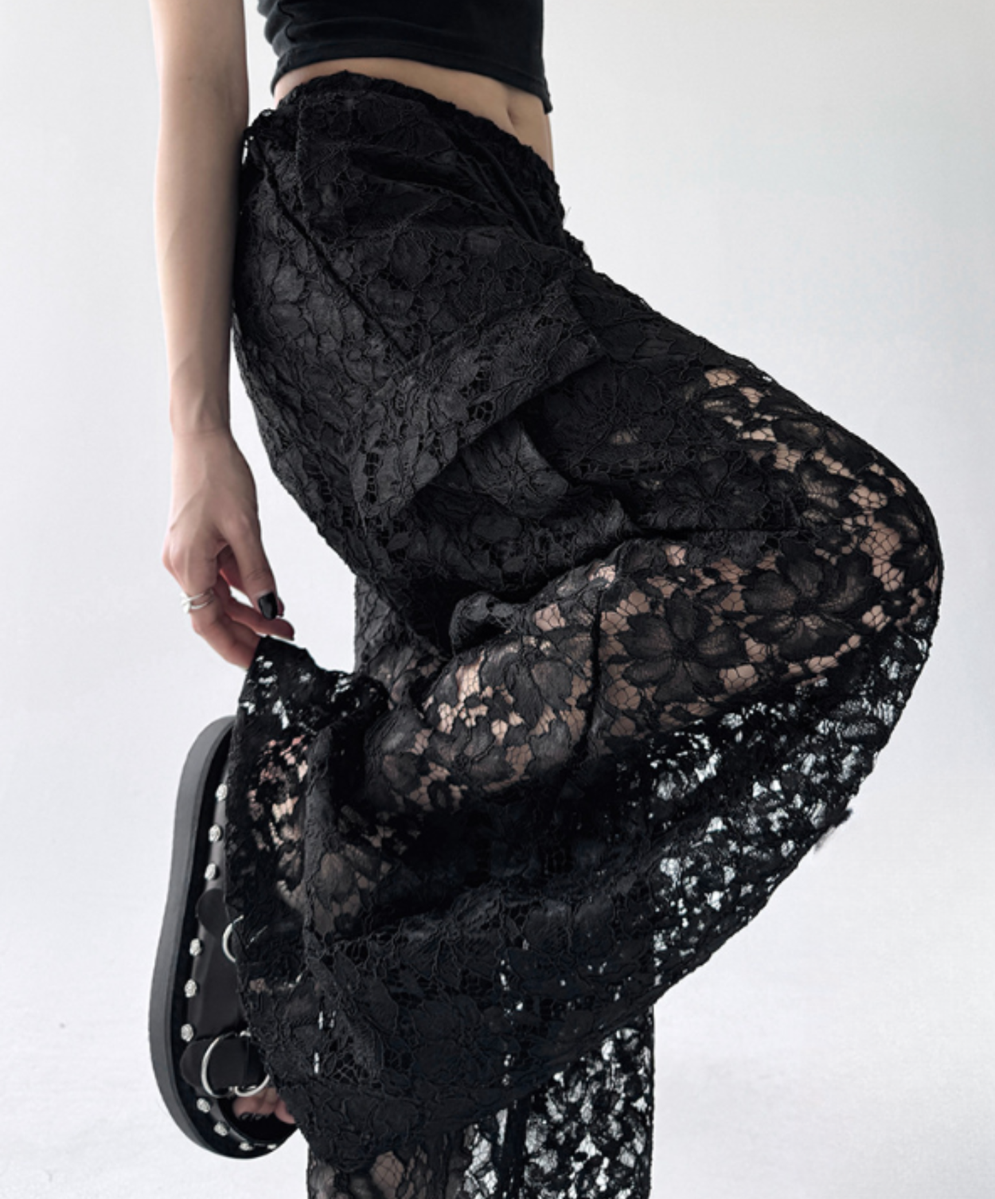 casual sheer lace style wide pants EN3105