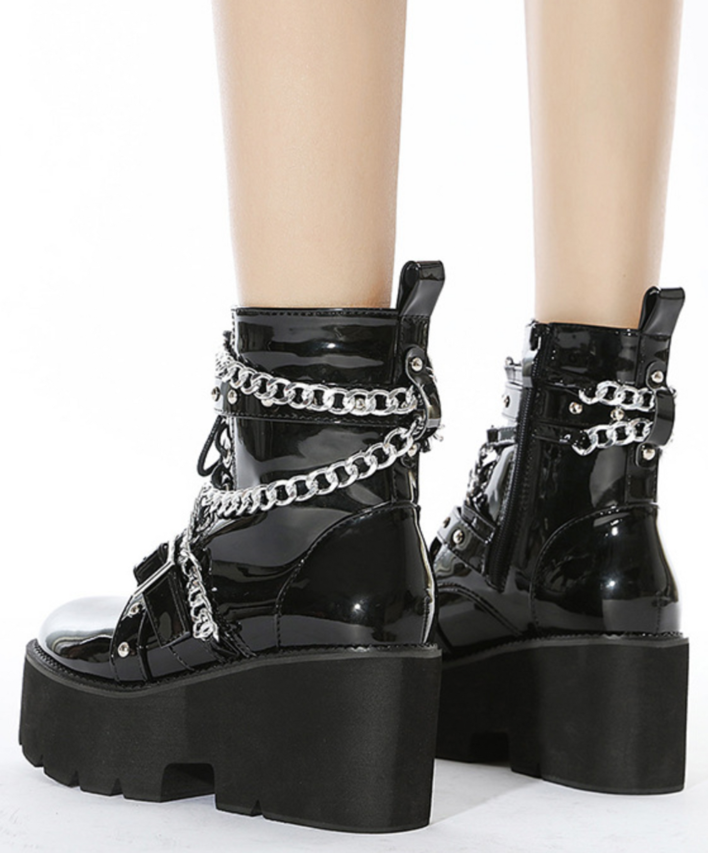with wrapped chain decoration zip up boots EN1508