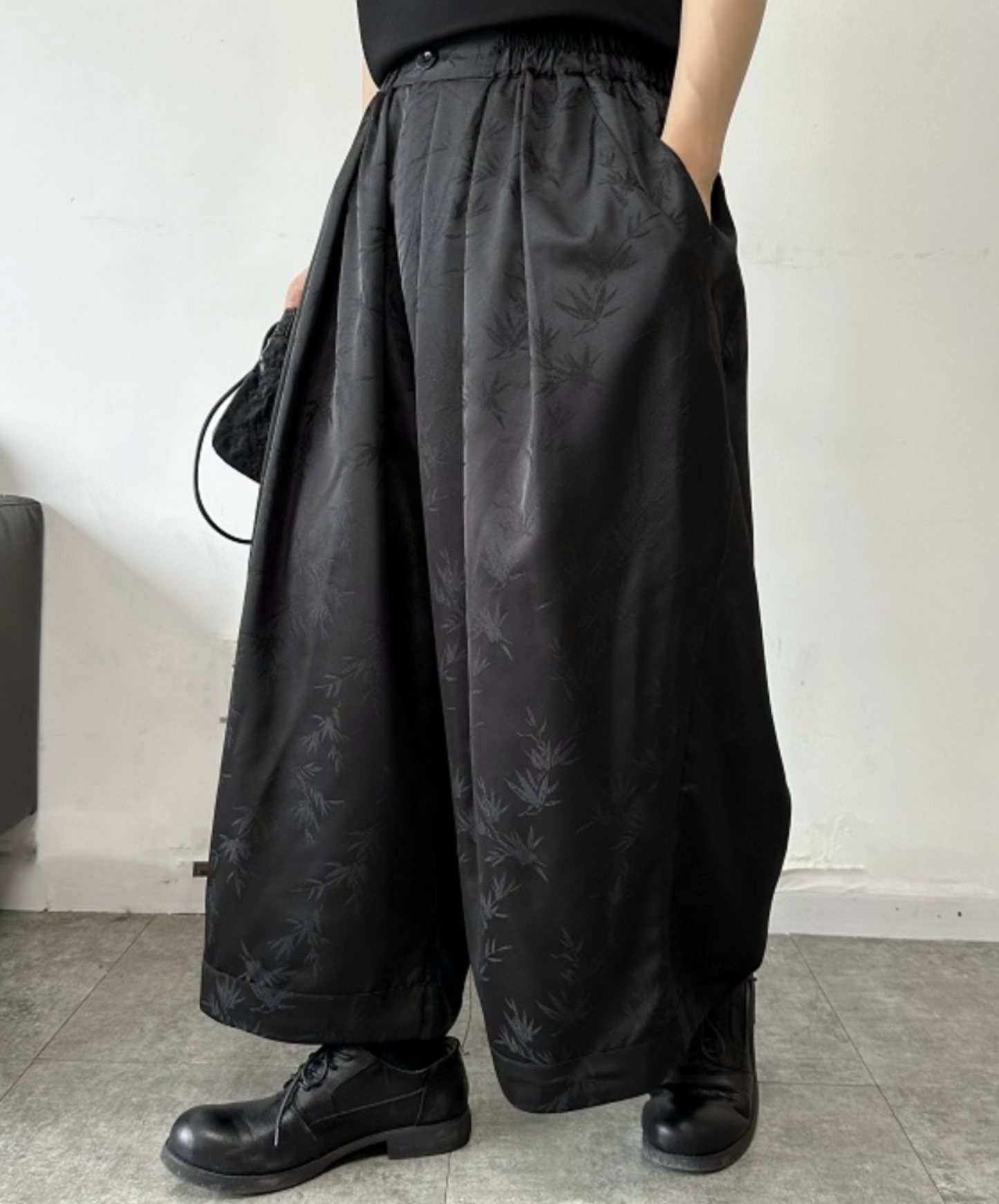 chinese style satin jacquard wide pants EN1767