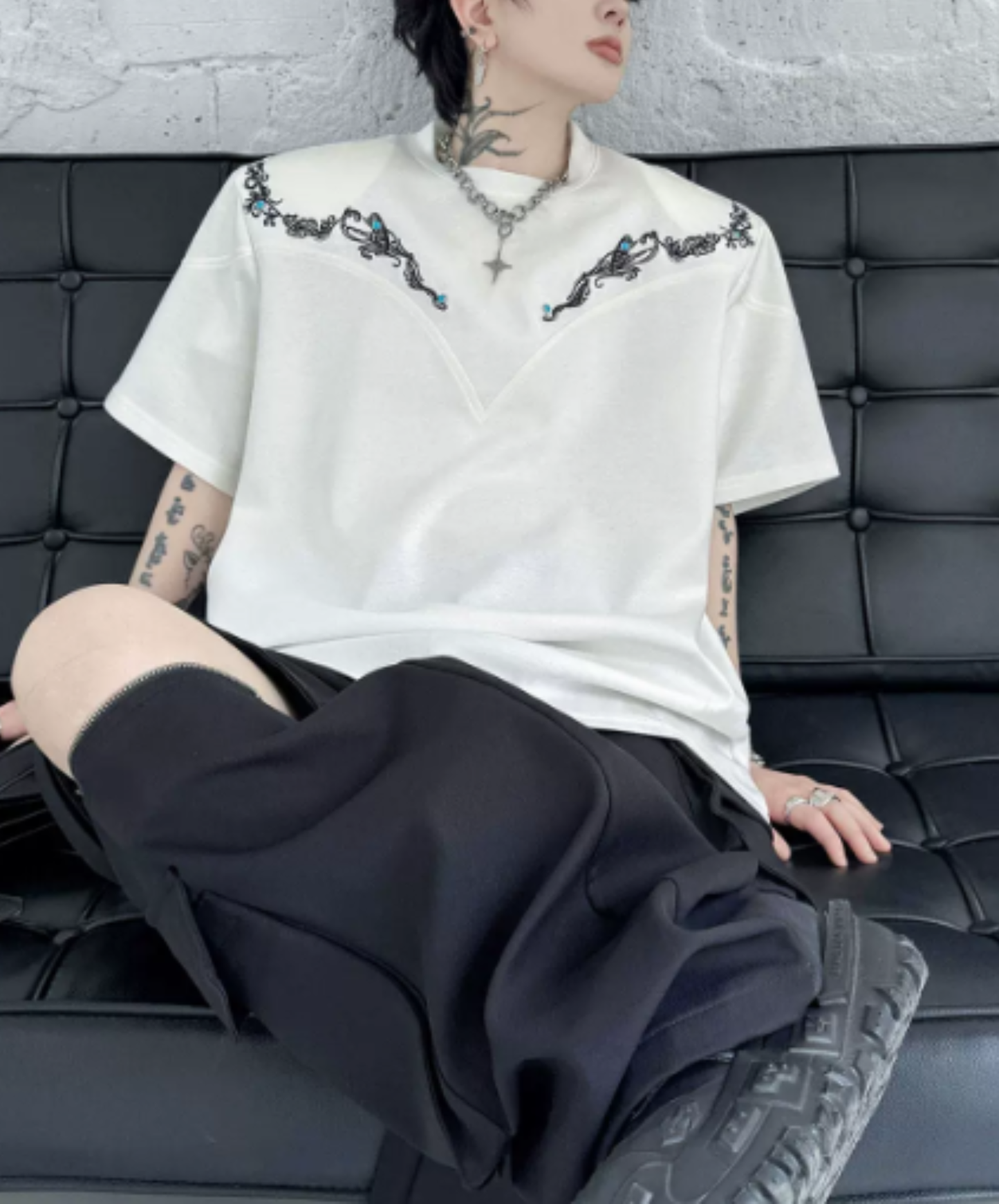 retro embroidery beads t-shirt EN2873
