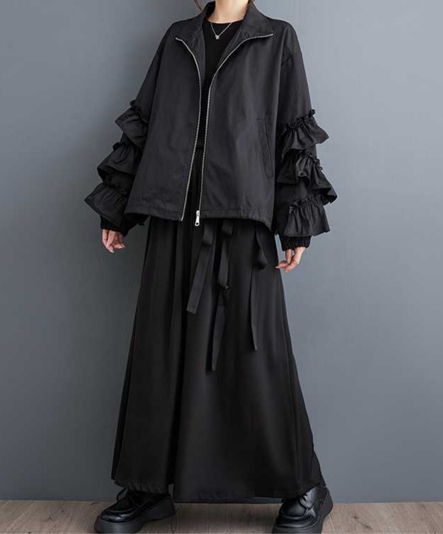 dark layered frill high neck jacket EN2353