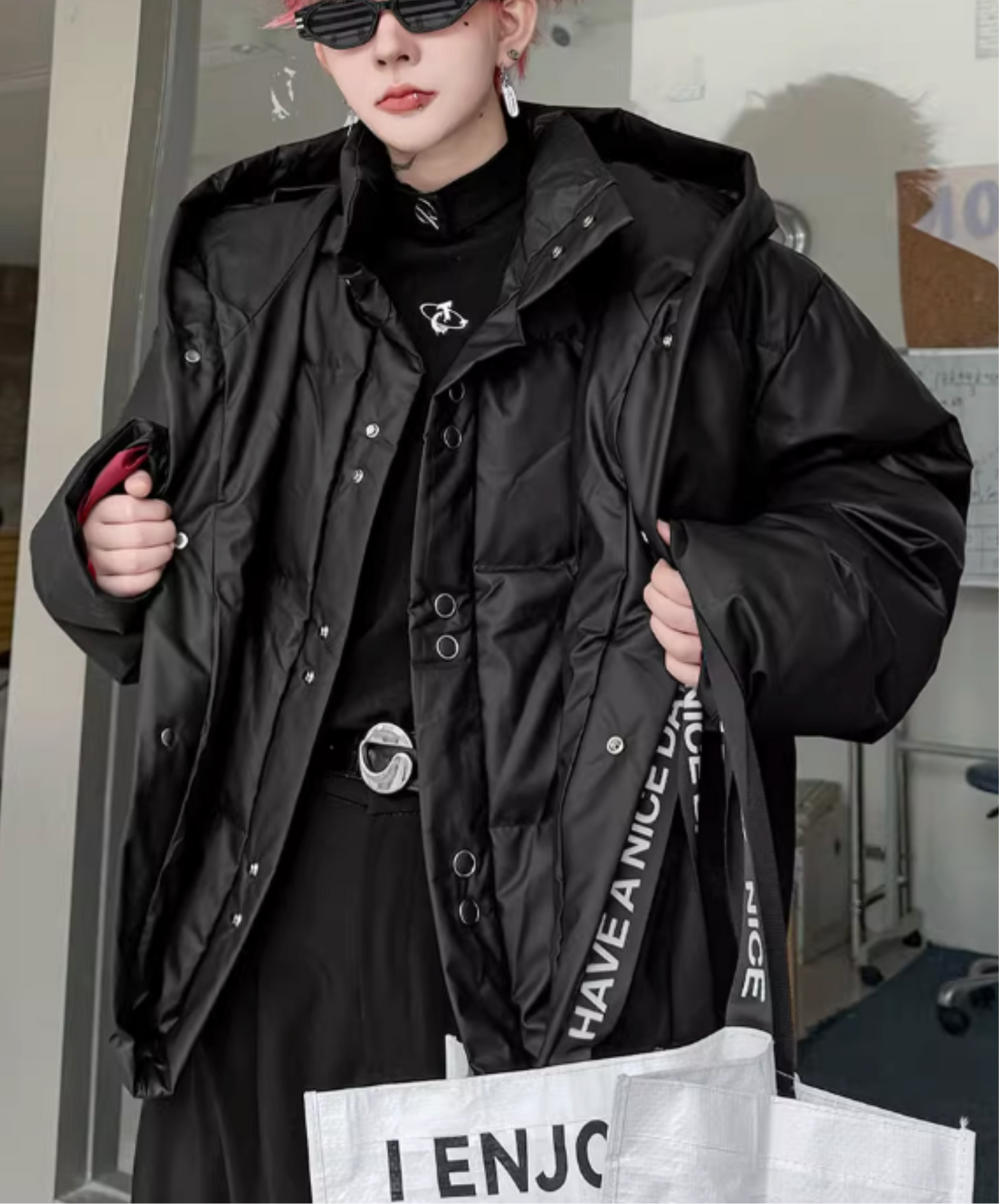 hooded fake two-piece down EN2595