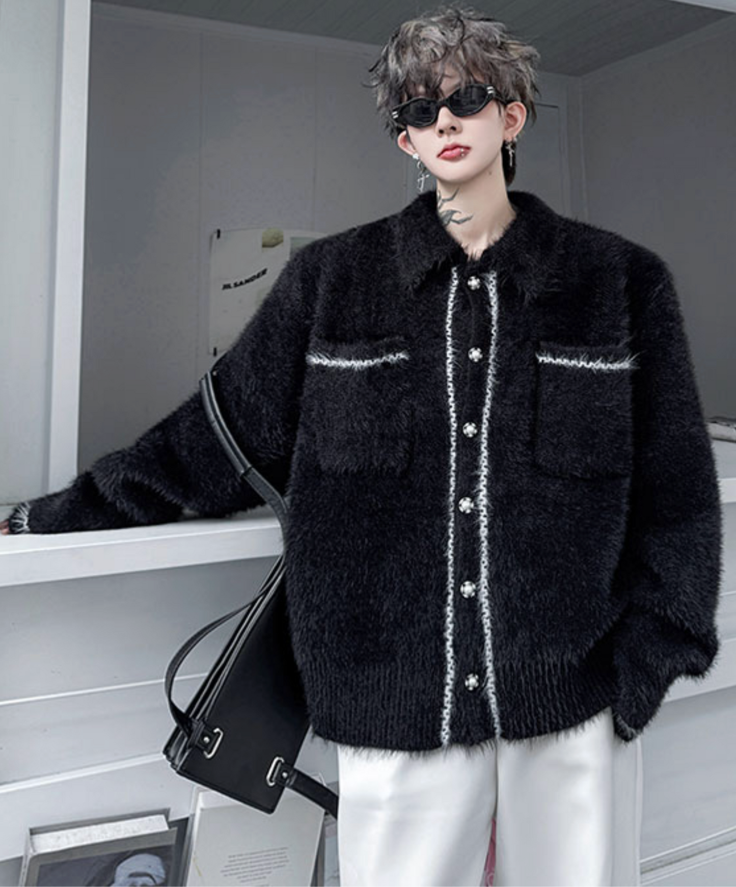 collared colorblock jacquard jacket EN2521