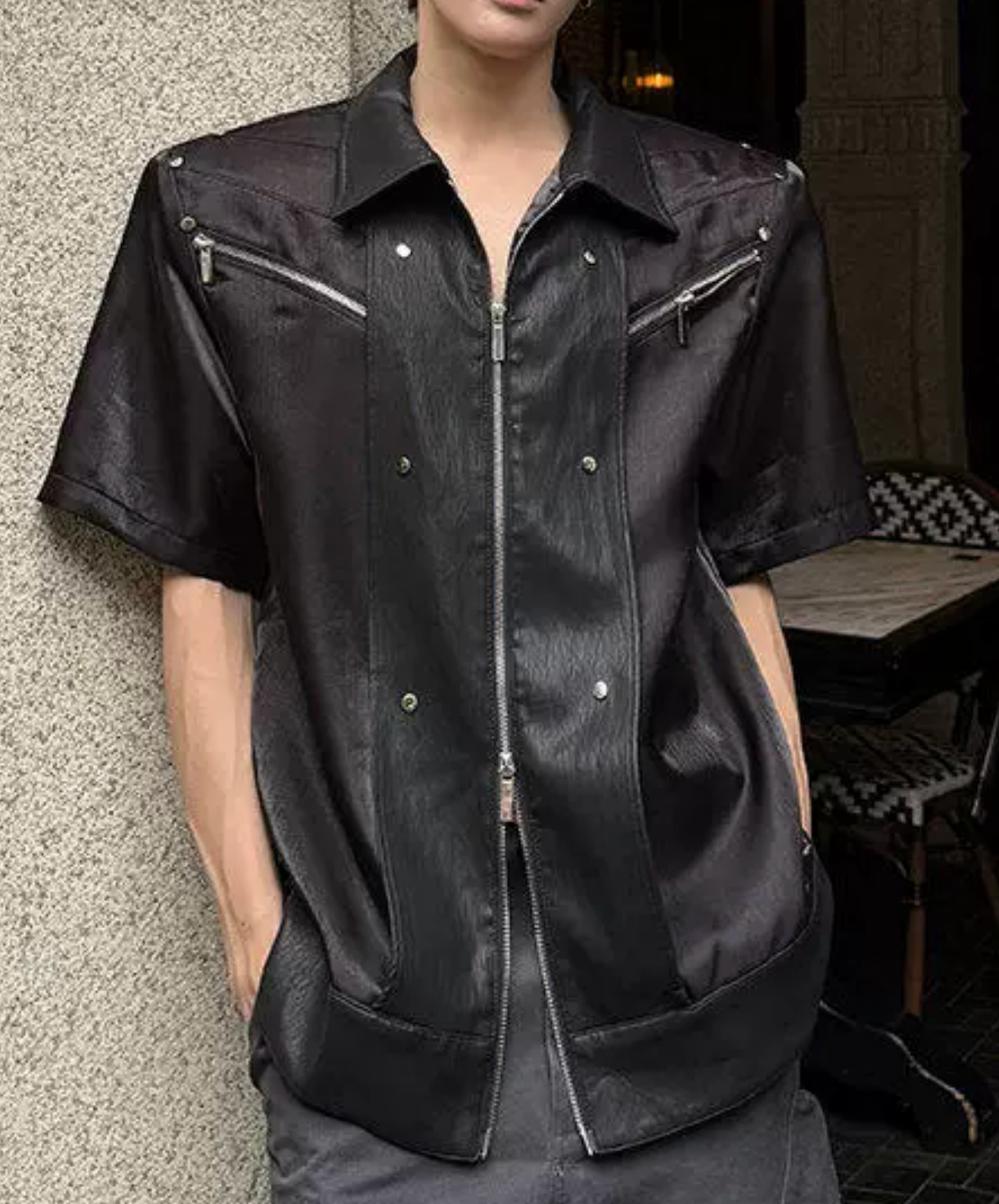 zip-up glossy studs shirt EN2859
