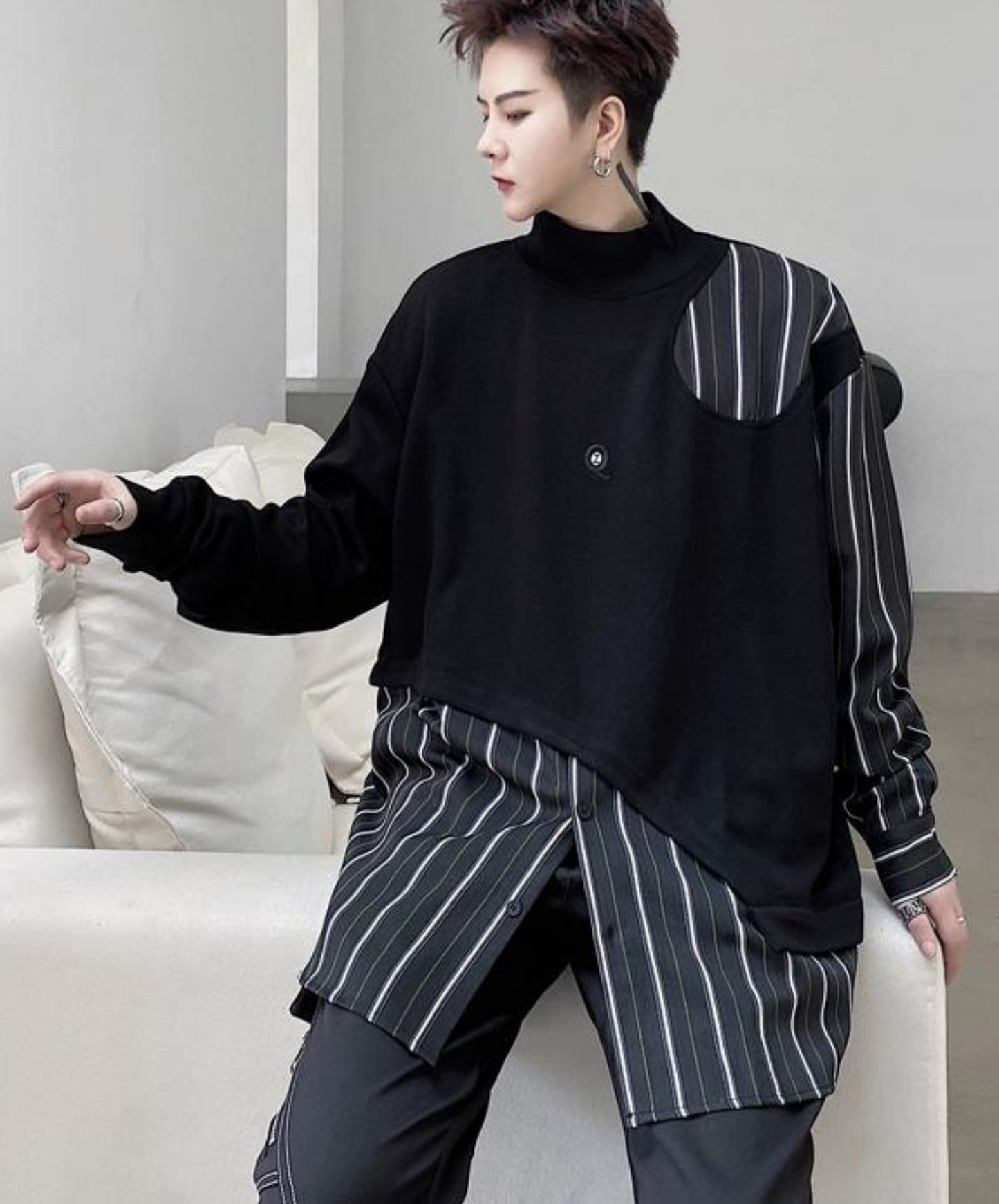 dark layered design stripe shirt EN1054
