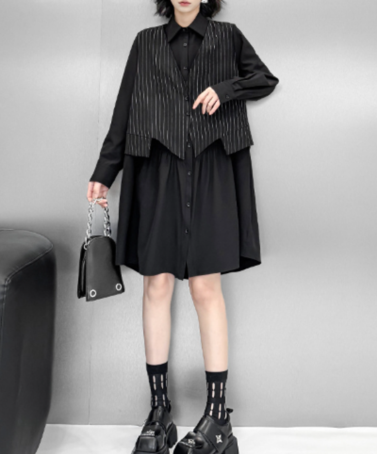 best-selling flared silhouette layered look long shirt EN3151