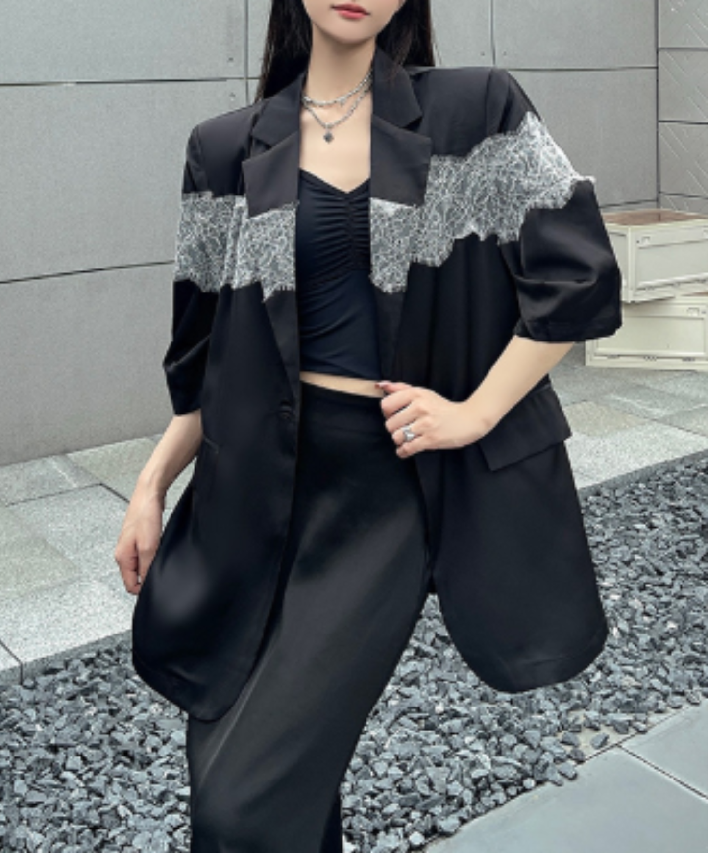 sheer with lace trim jacket EN3077