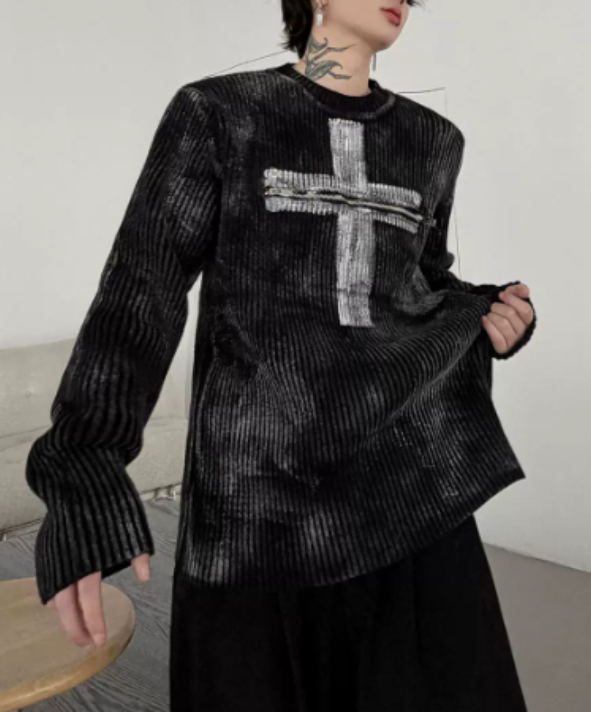 front-motif zip design sweater EN3242