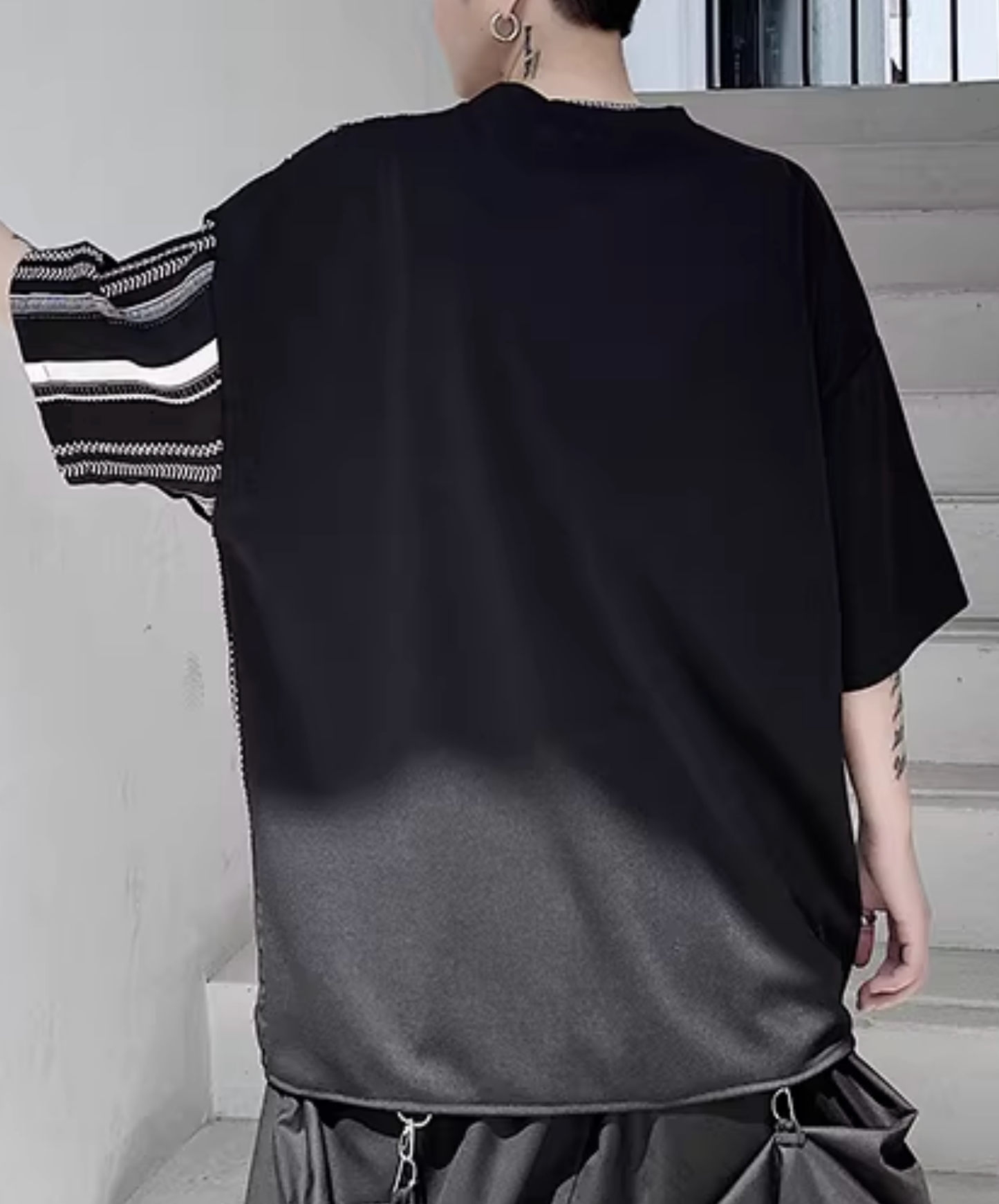 dark Irregular stripe crew neck t-shirt EN2814
