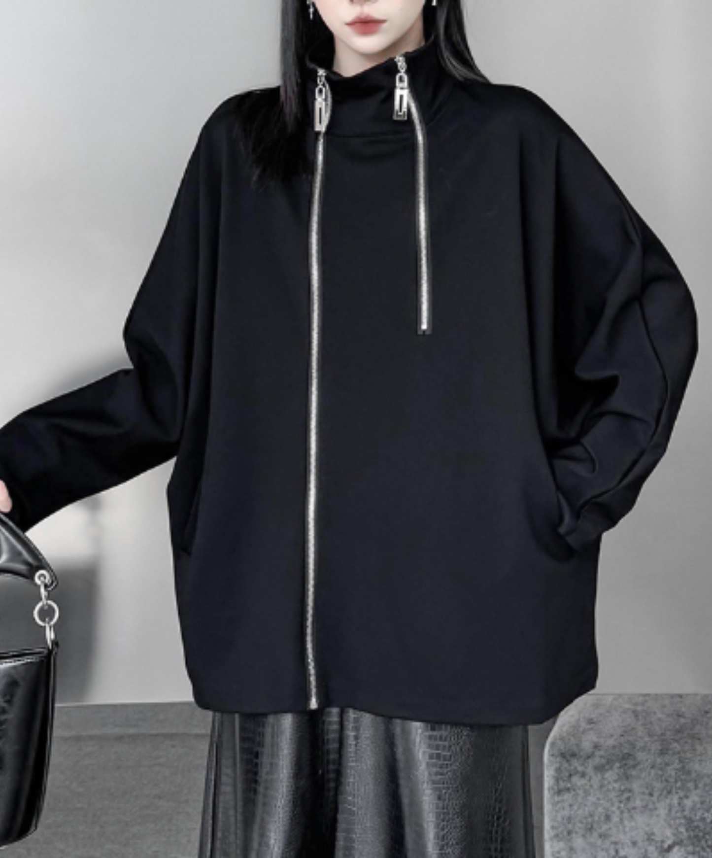 double-zipper dolman sleeve sweatshirt EN3115