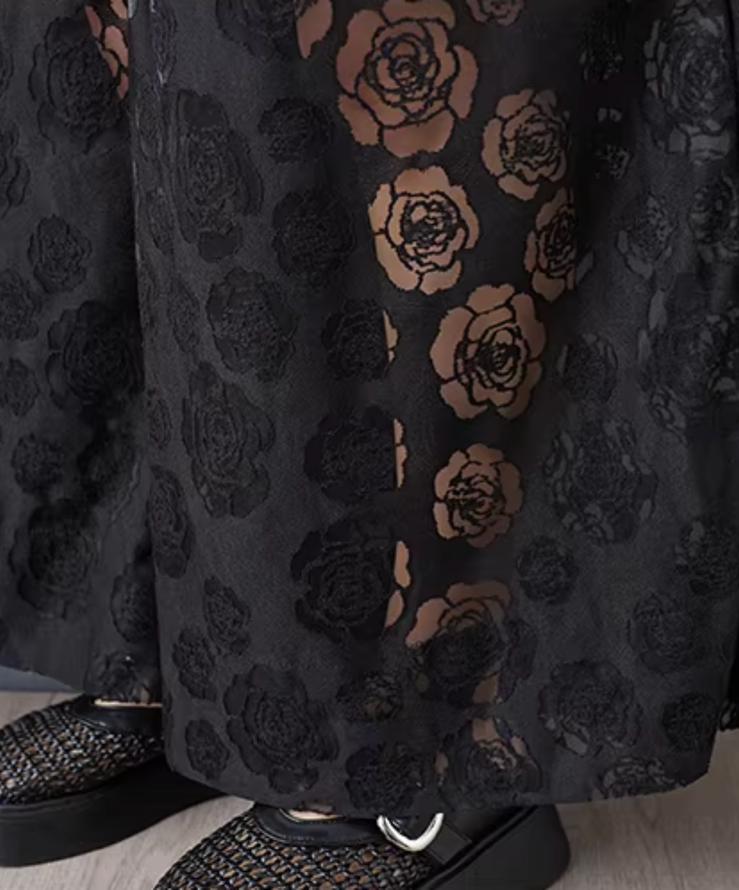 dark rose motif lace design wide pants EN2798