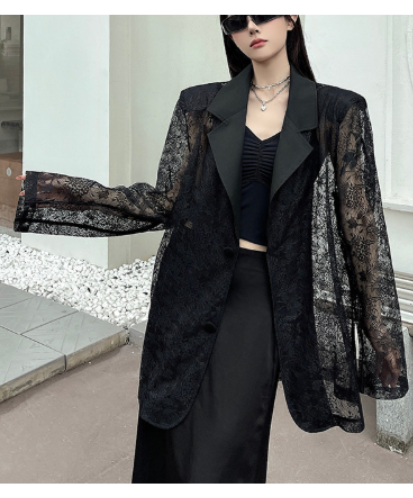 lightweight jacquard patchwork lace jacket EN3000