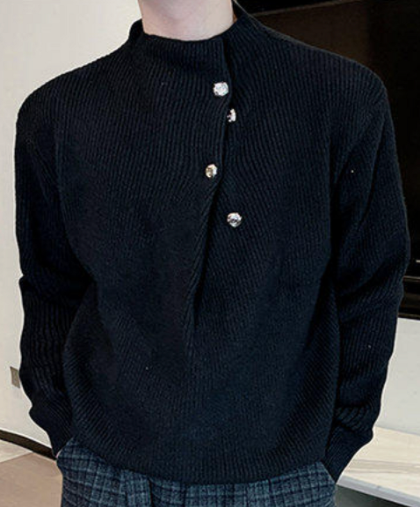 semi-high neck button sweater EN2636