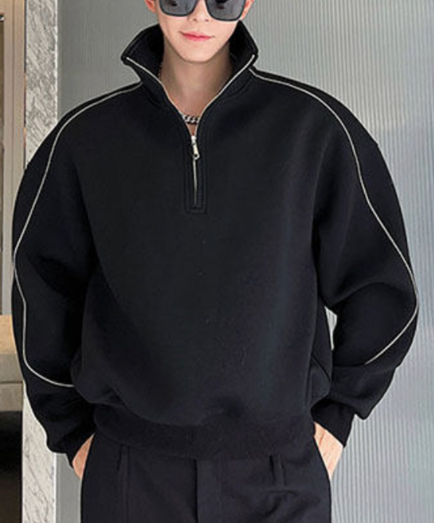 stand collar white line zip sweatshirt EN2666