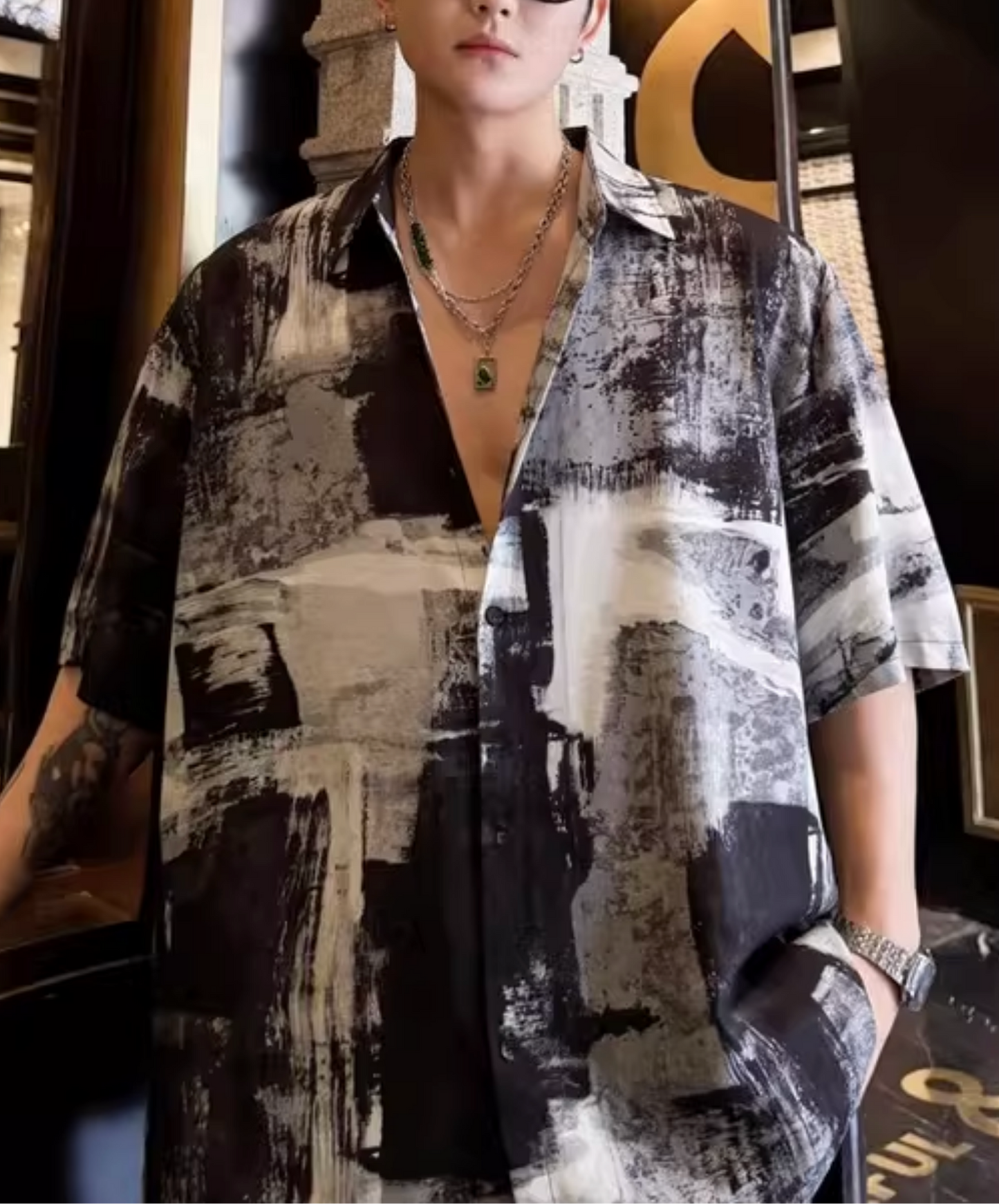 dark splicing print shirt EN2793
