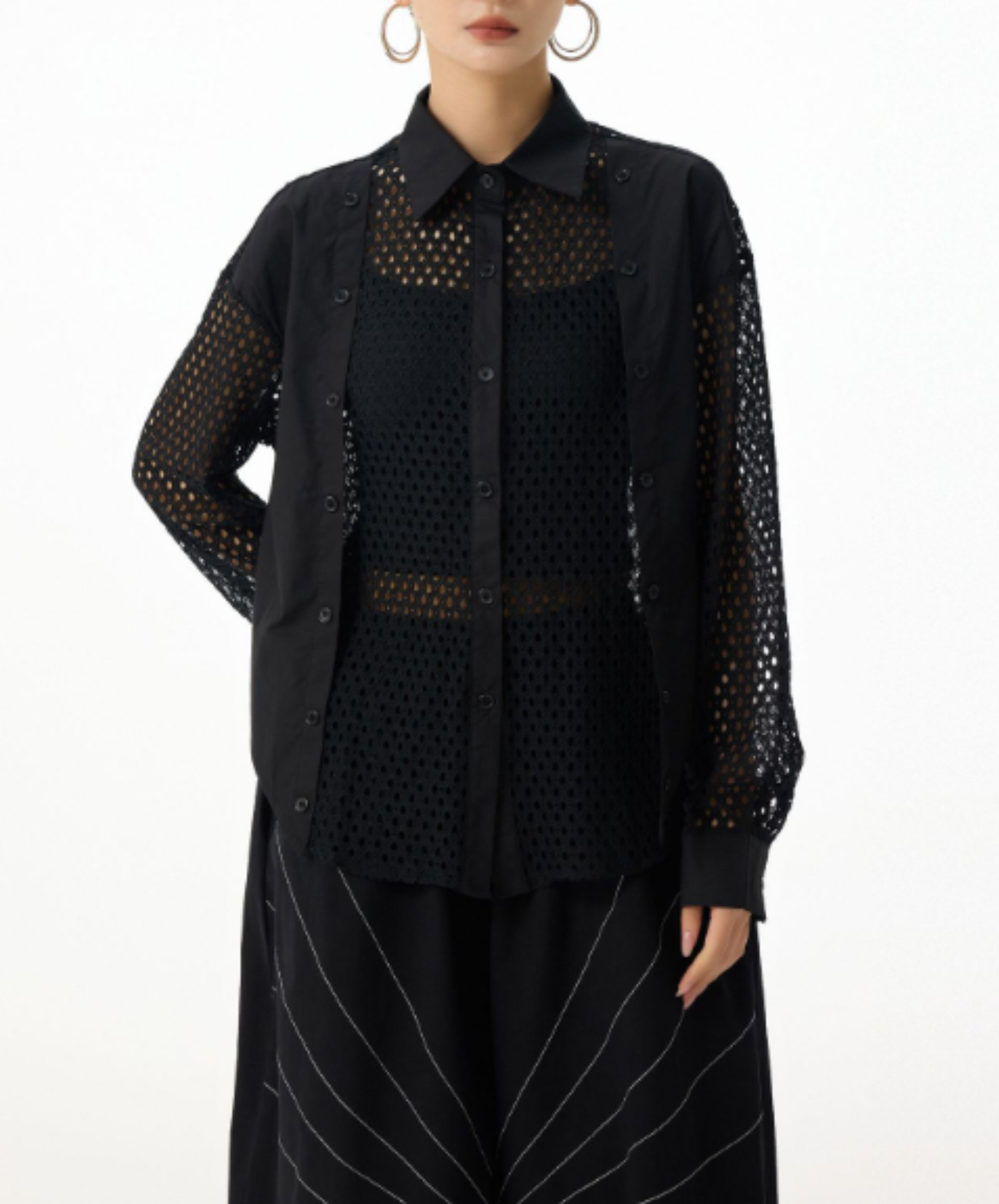 mesh patchwork sheer shirt EN2988