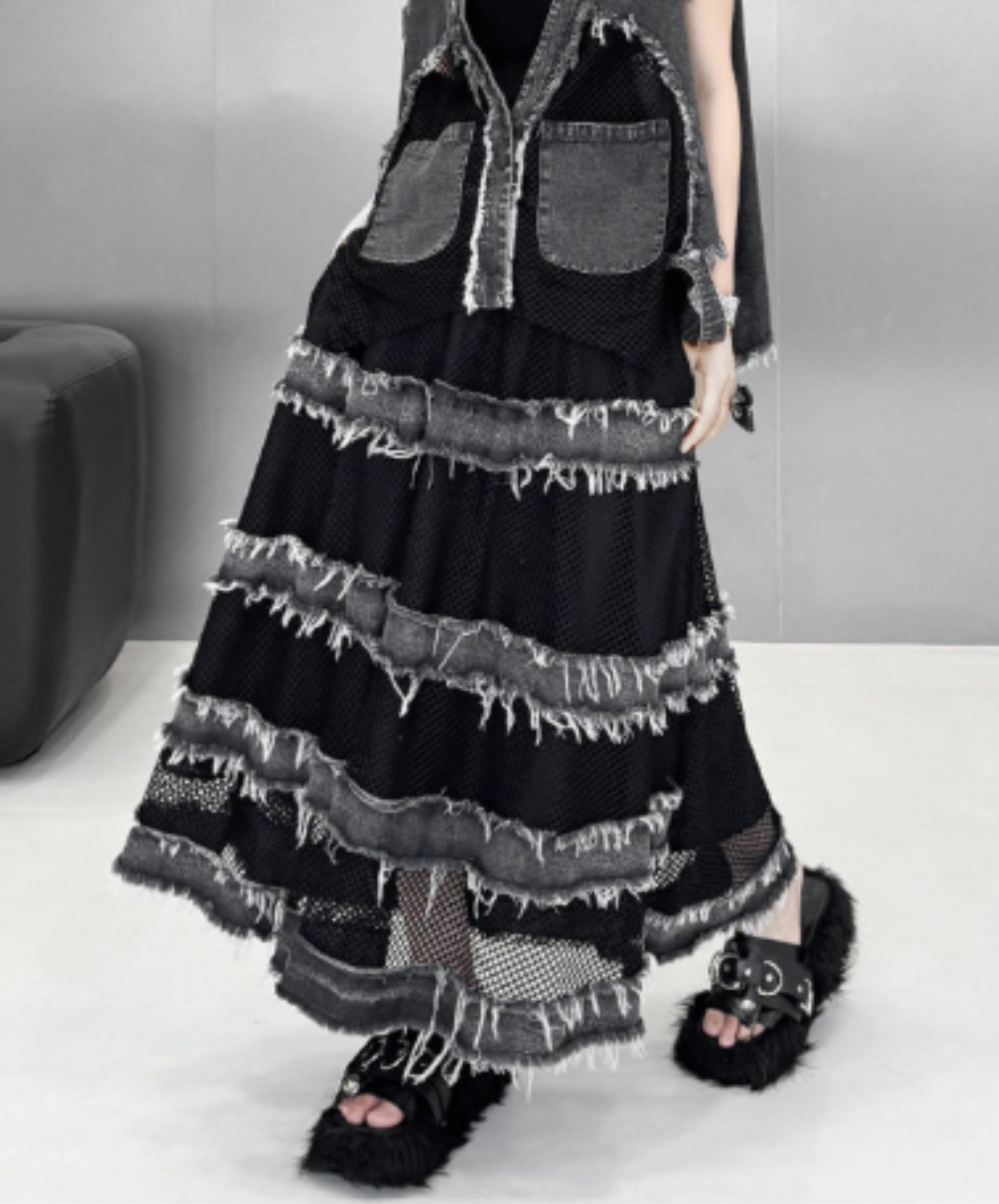 mesh patchwork with elastic waist skirt EN2999