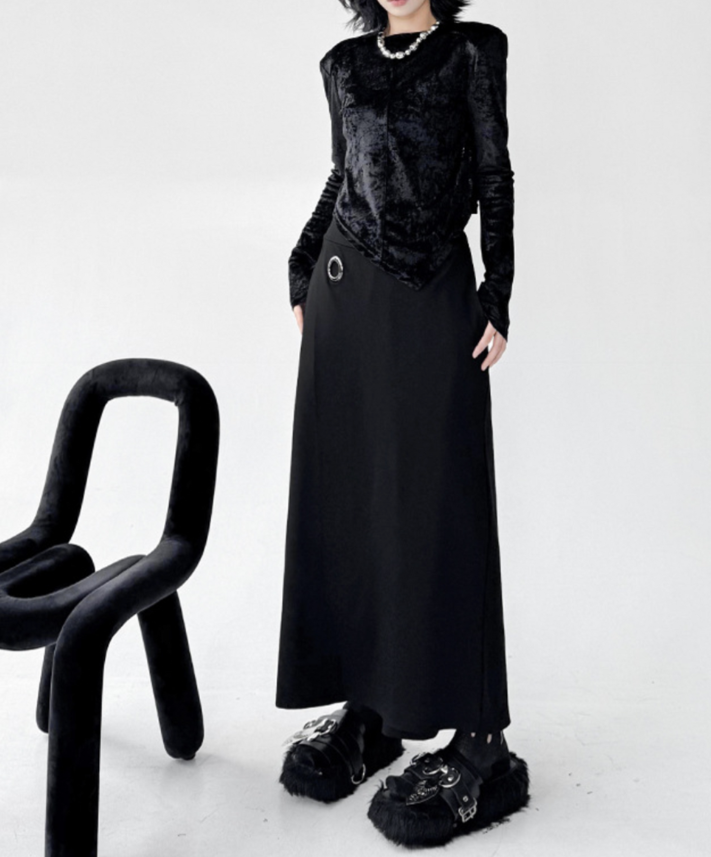 silver metal ring included wide pants EN2332