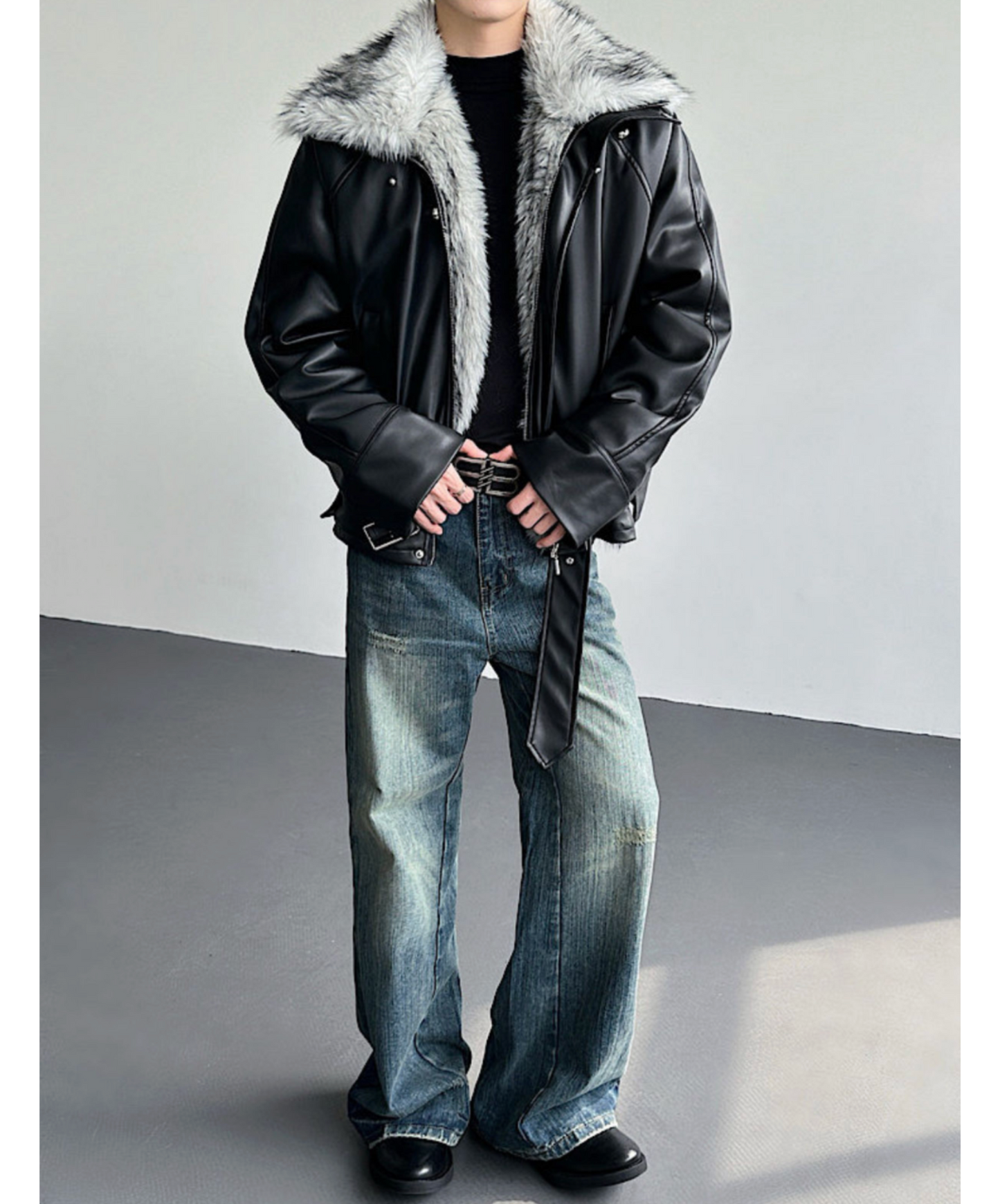 faux wolf fur collar jacket EN2587
