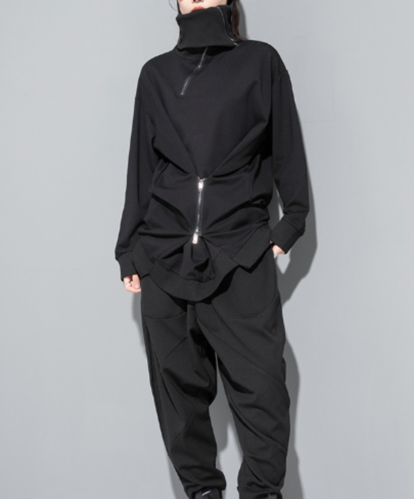 dark extra-high neck zipper sweatshirt EN3120