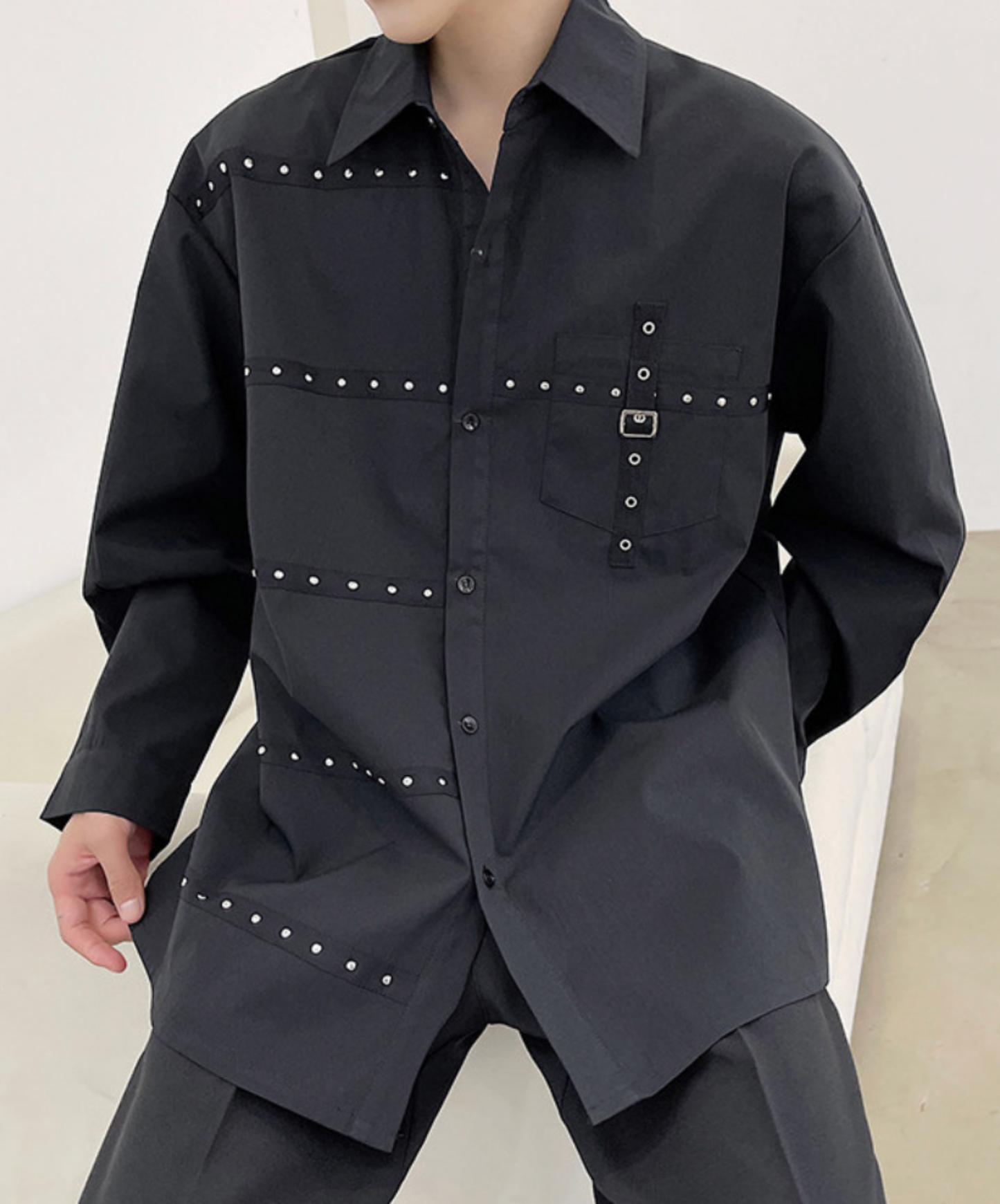 dark unique stud design shirt EN2668