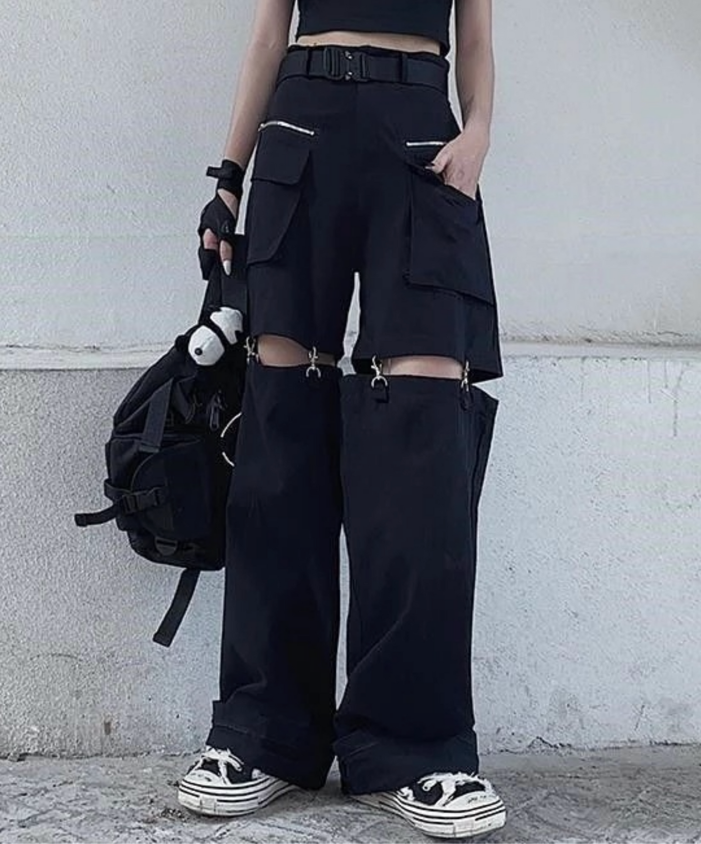 separated metal buttons connected cargo pants EN2799