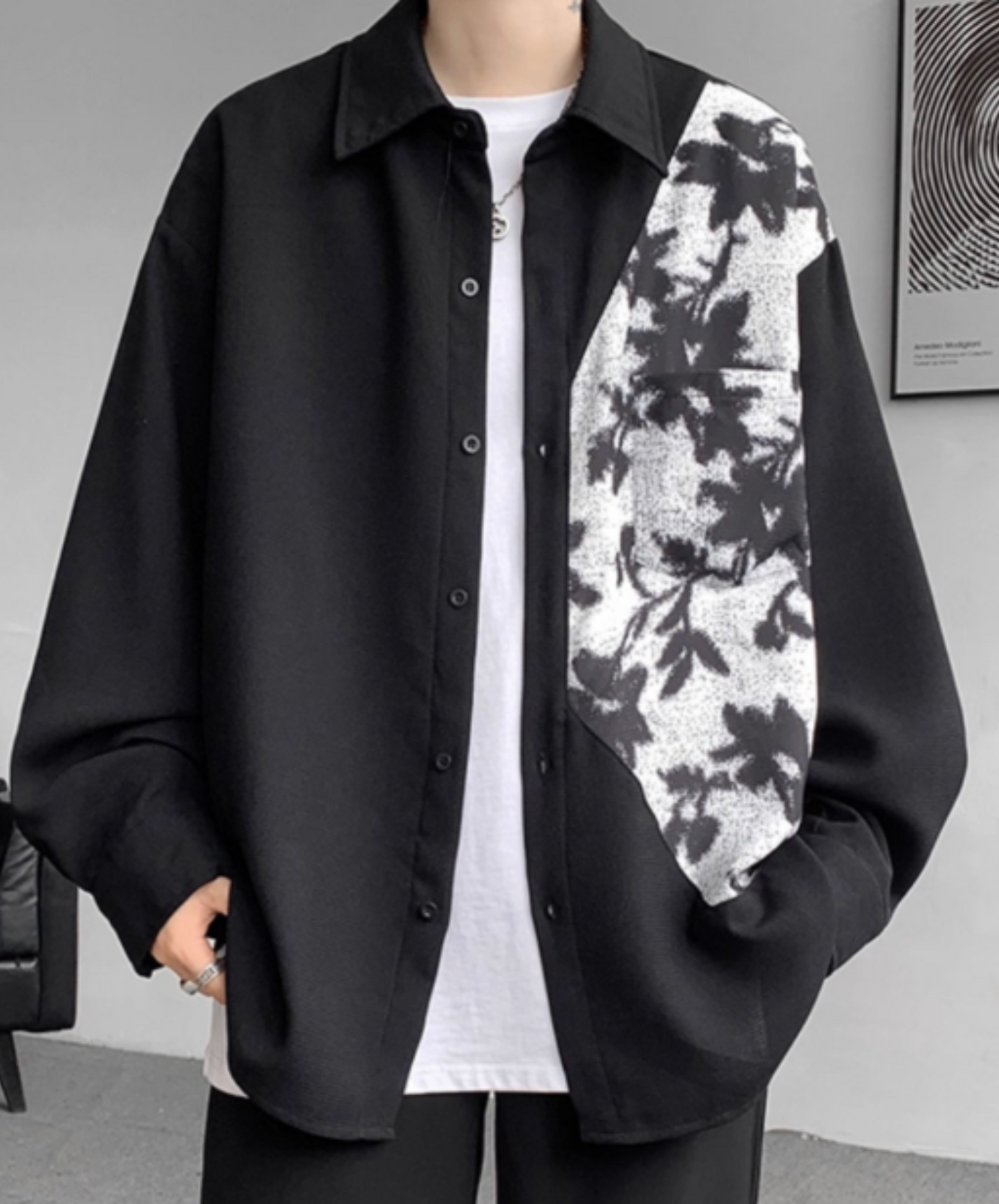 autumn motif silhouette shirt EN2399