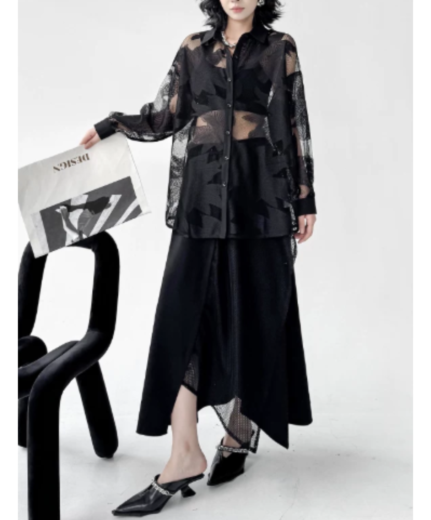 dlim-fit dolman-sleeve mesh sheer shirt EN3012