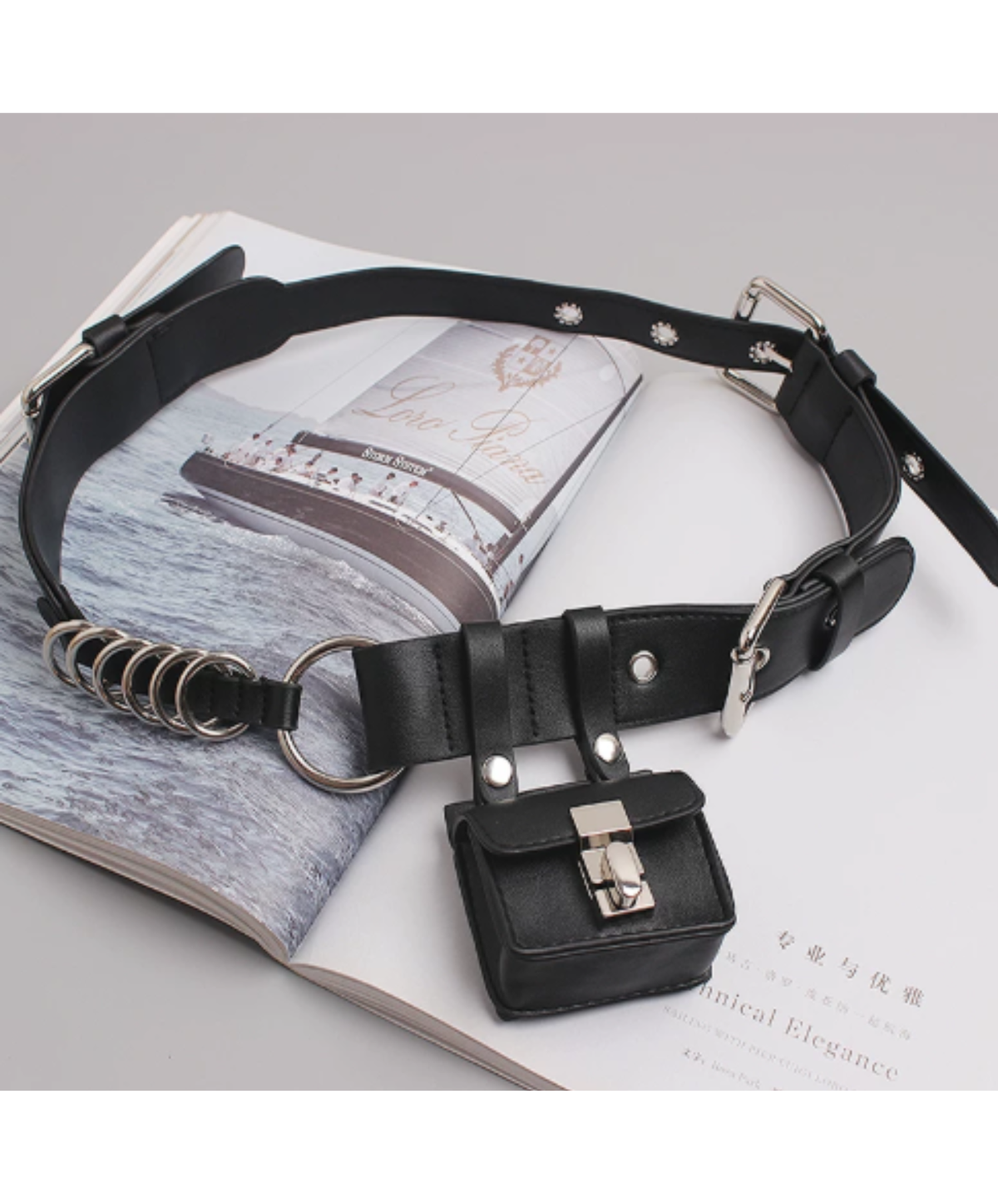 dark micro bag accent ring chain belt EN3215