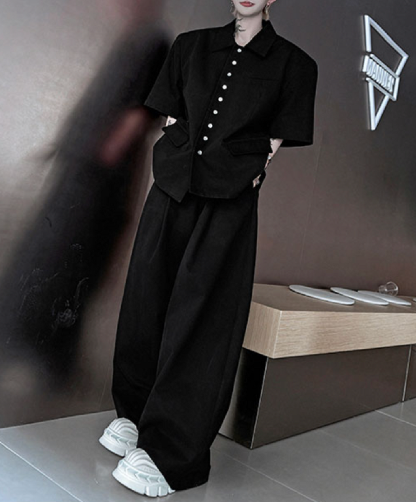 【style75】dark mode outfit set EN2114（shirt + pants set）
