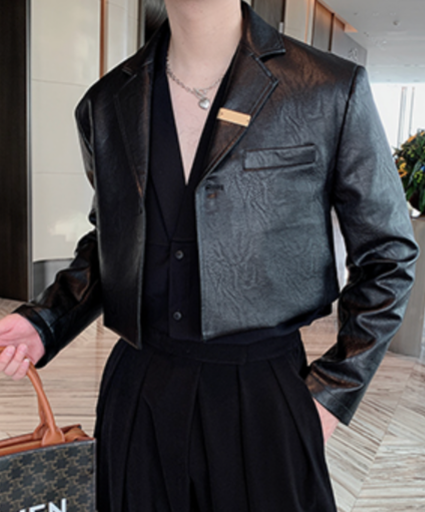 one-button leather shorts jacket EN2047