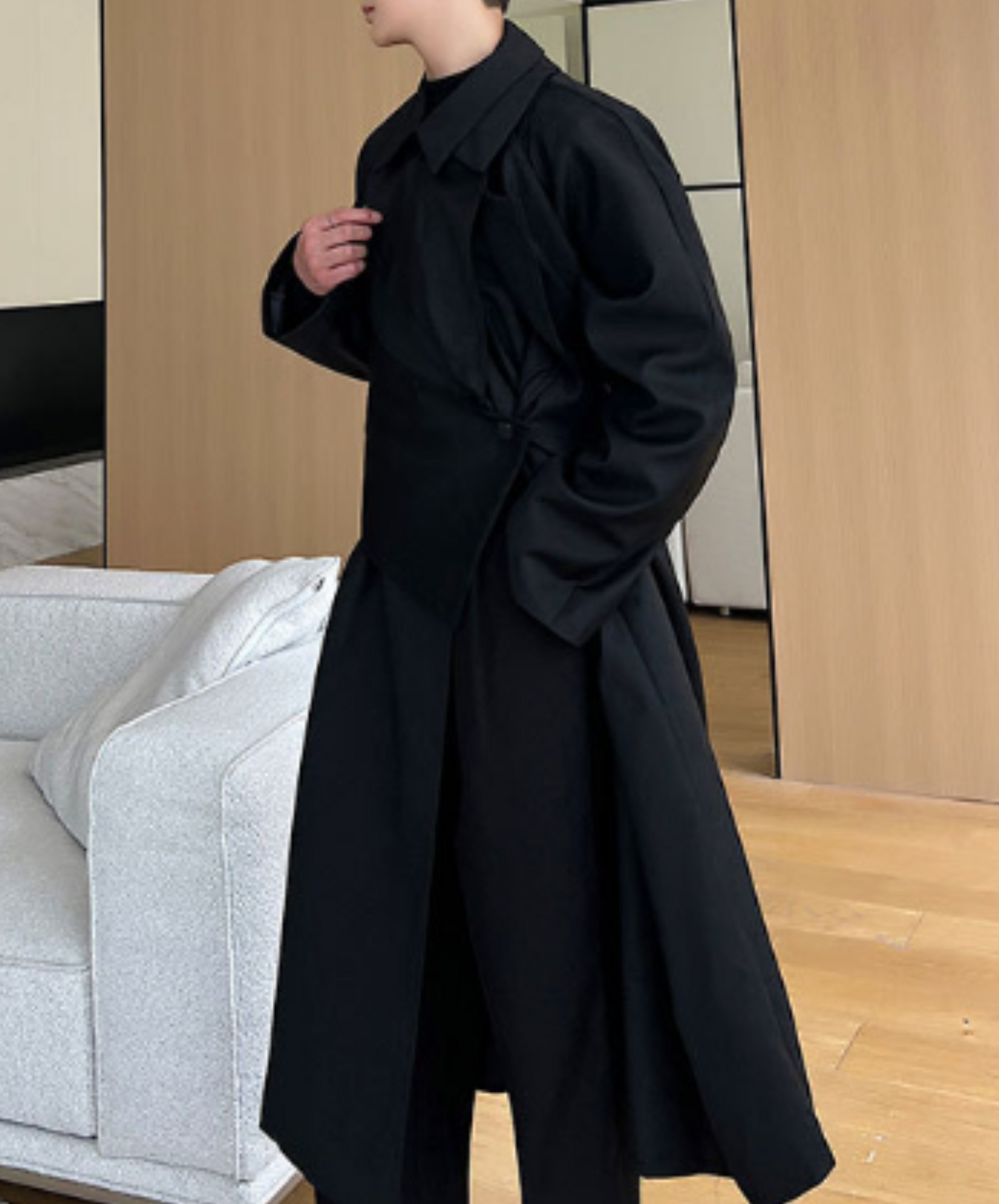 dark oversized double placket coat EN1252