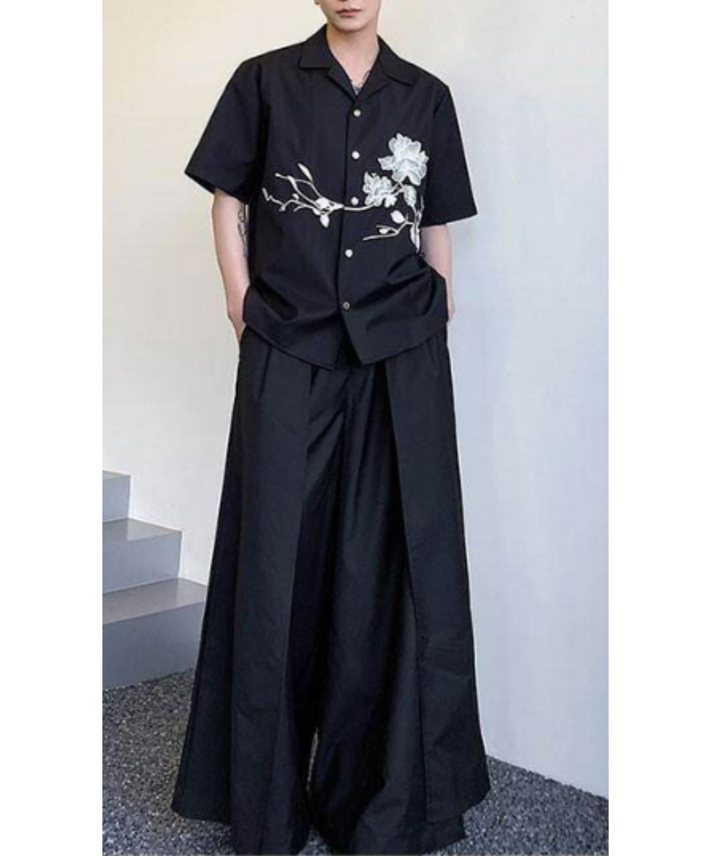 dark retro flower embroidery shirt EN2904