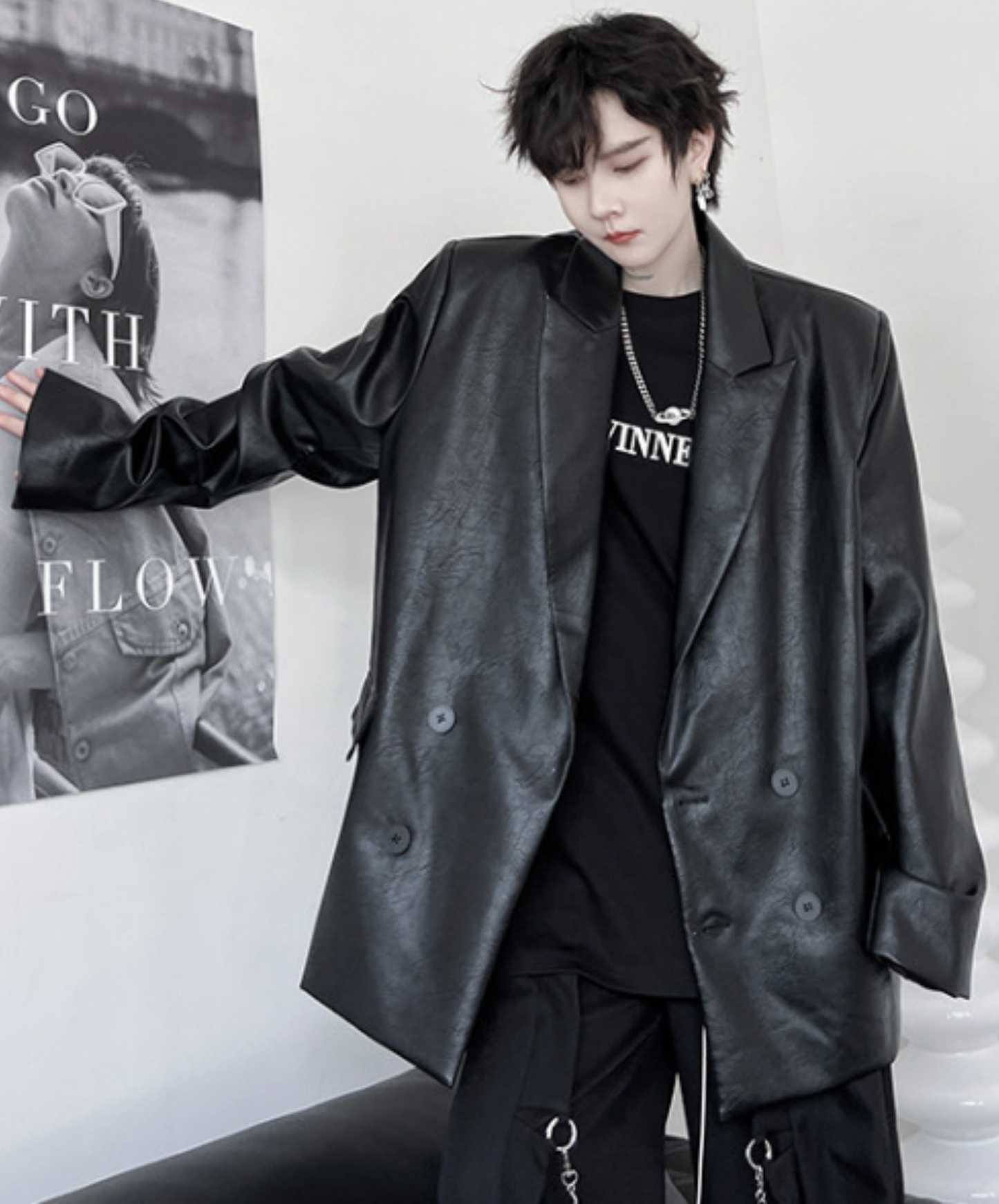 dark retro distressed pu leather jacket EN2704