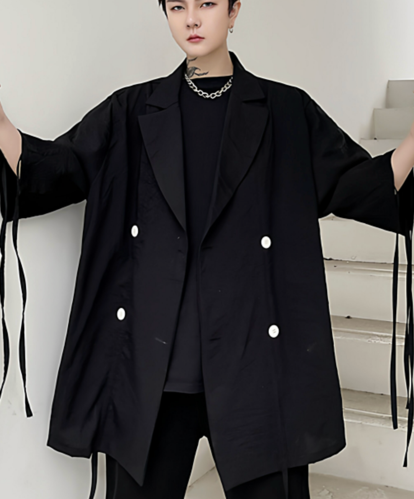 dark asymmetrical drawing process jacket EN2748