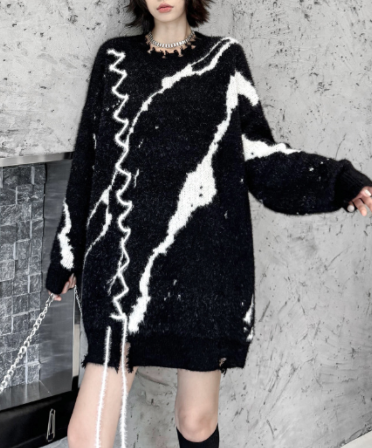 art-style patterned lace-up design sweater EN3205