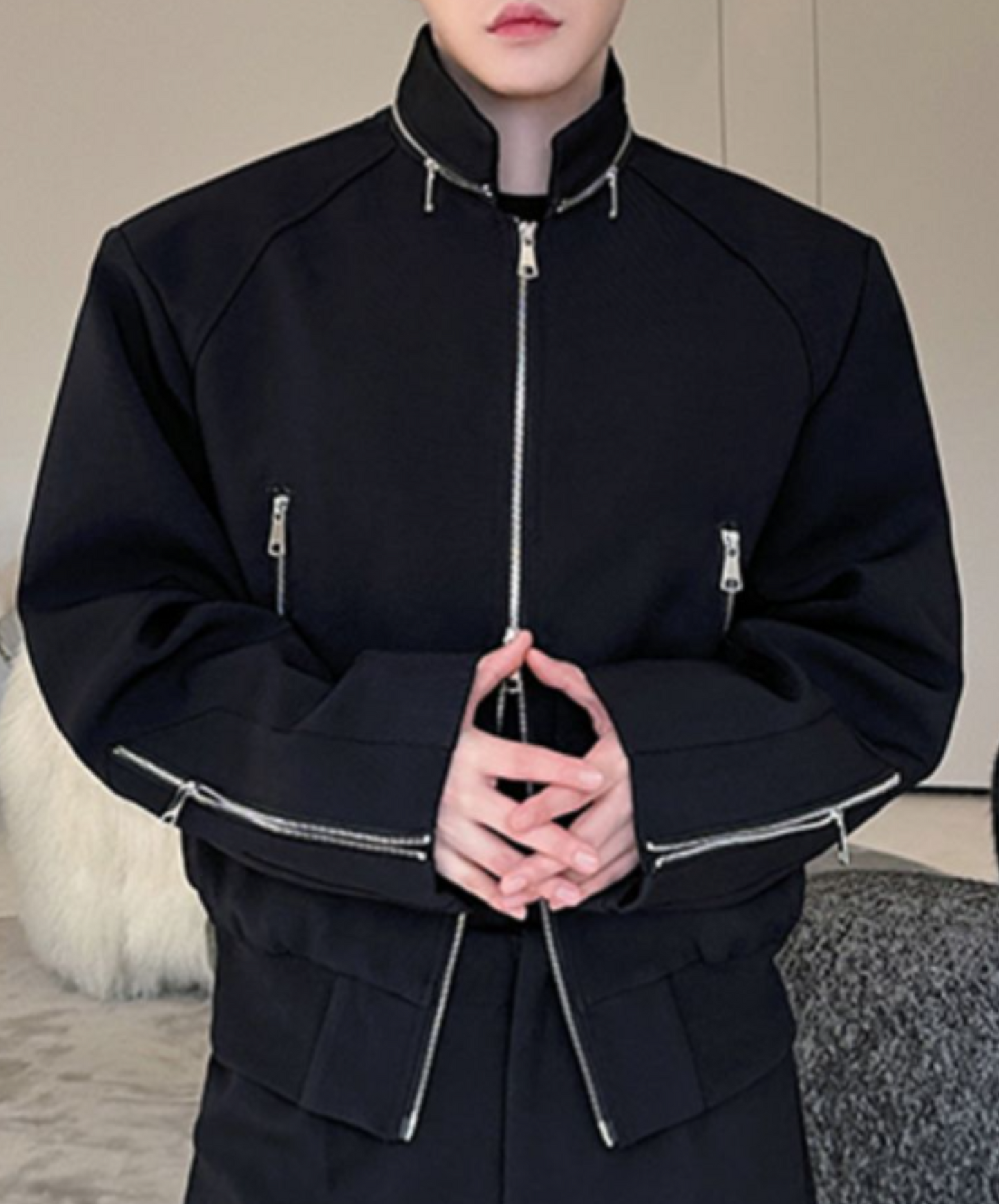 double zip up stand collar casual jacket EN1688