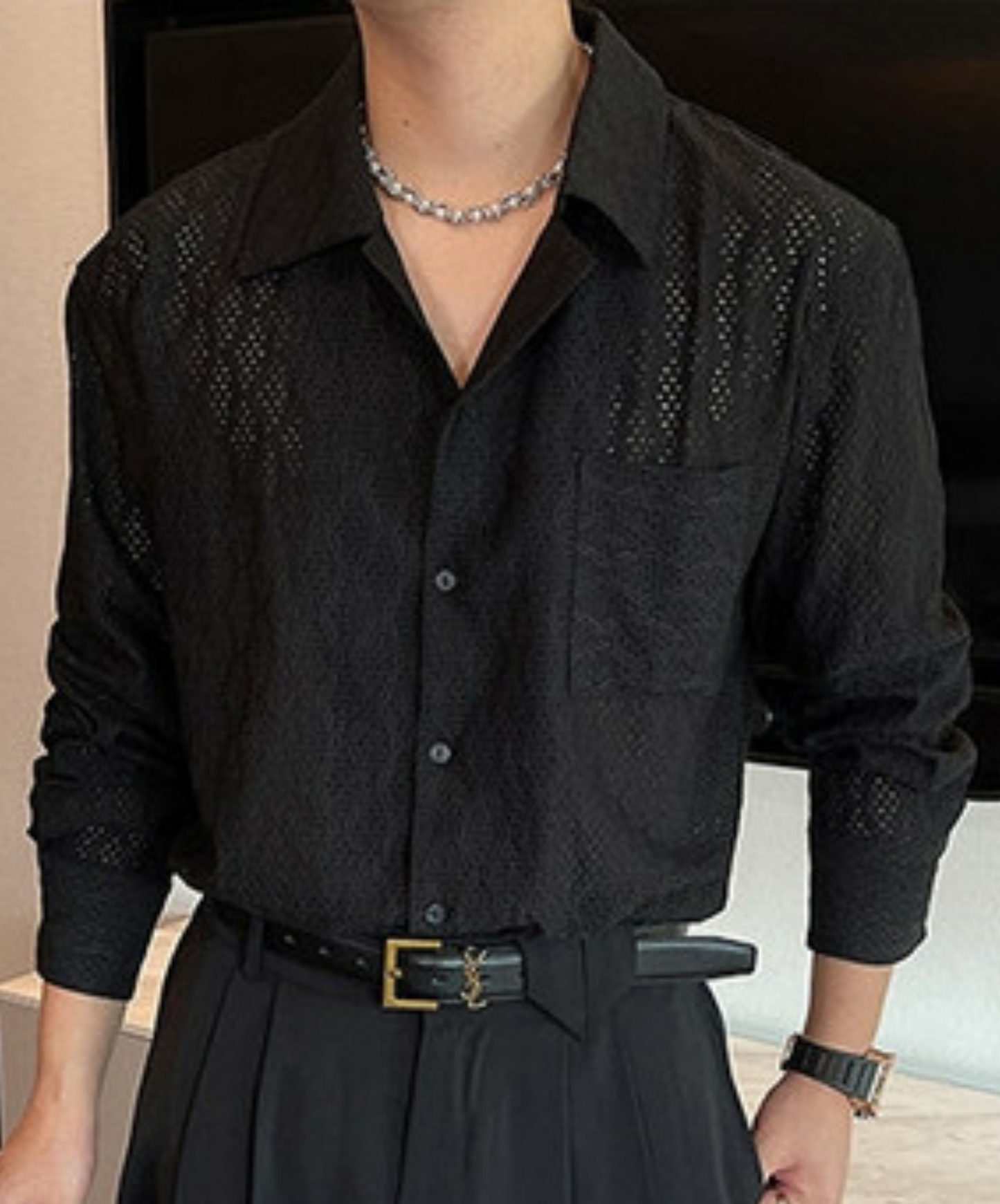 diamond pattern sheer shirt EN2368
