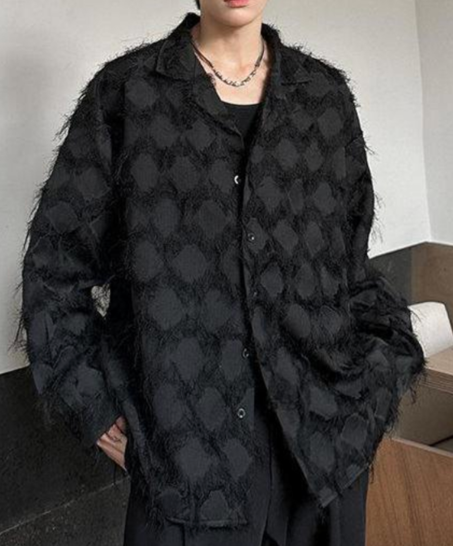 diamond pattern fringe decoration shirt EN2658